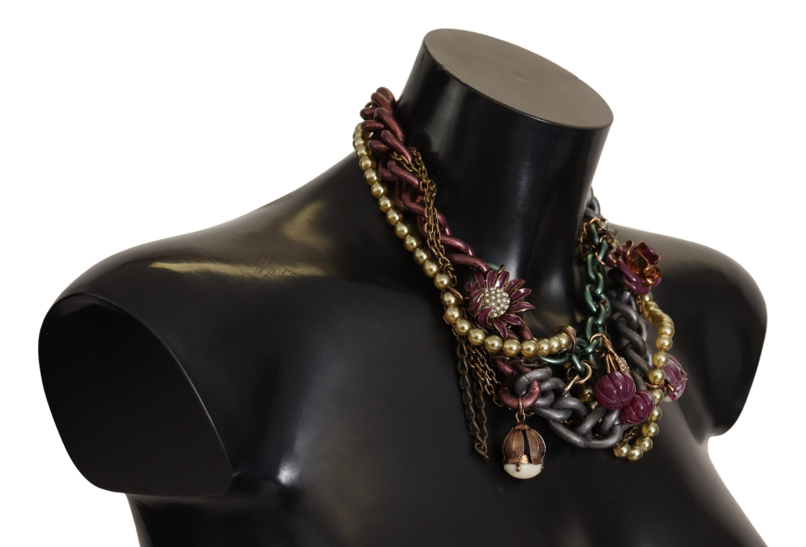 Dolce & Gabbana Gold Brass Sicily Floral Crystal Statement Women's Necklace