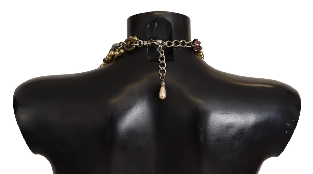 Dolce & Gabbana Gold Brass Sicily Floral Crystal Statement Women's Necklace
