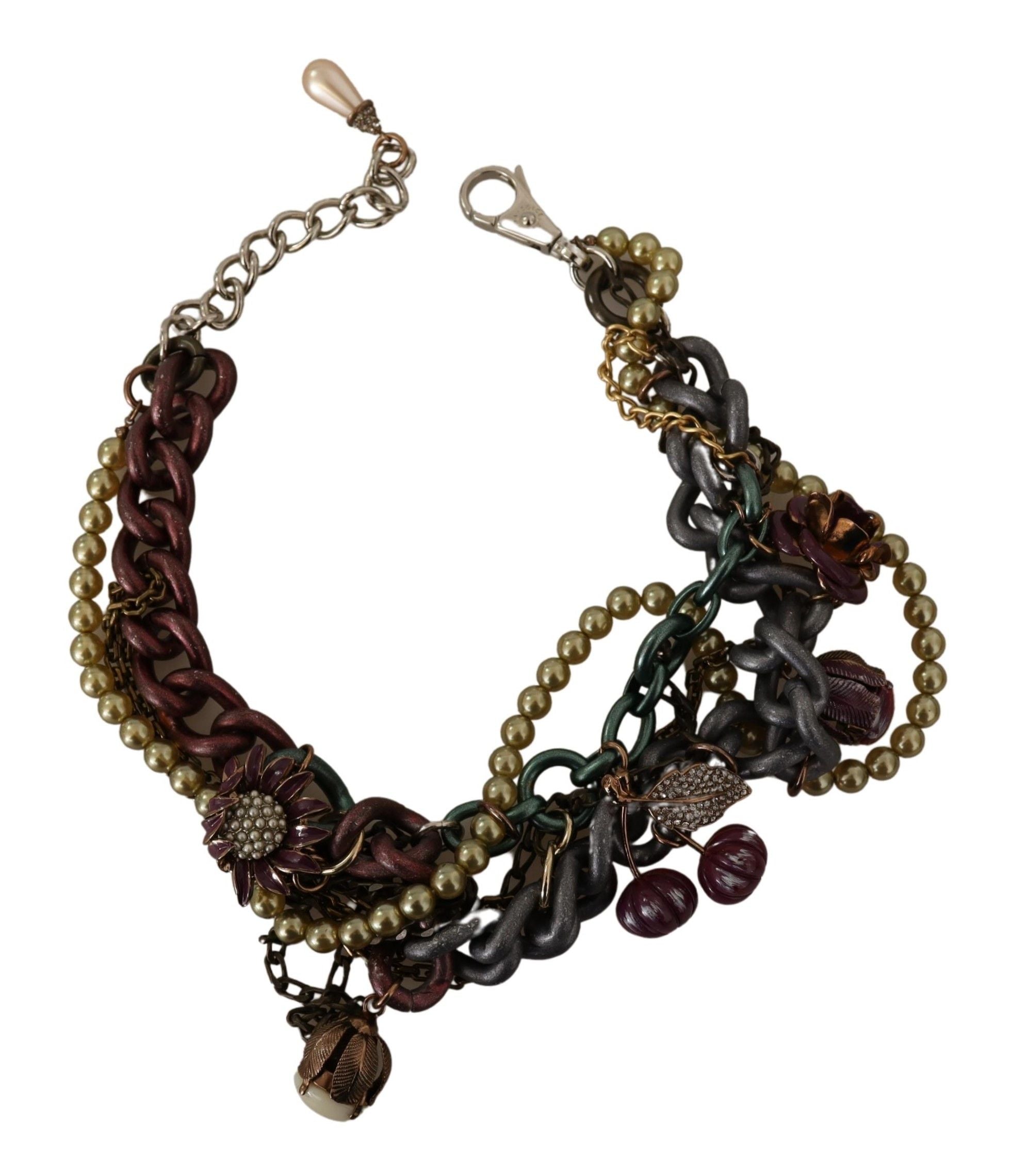 Dolce & Gabbana Gold Brass Sicily Floral Crystal Statement Women's Necklace