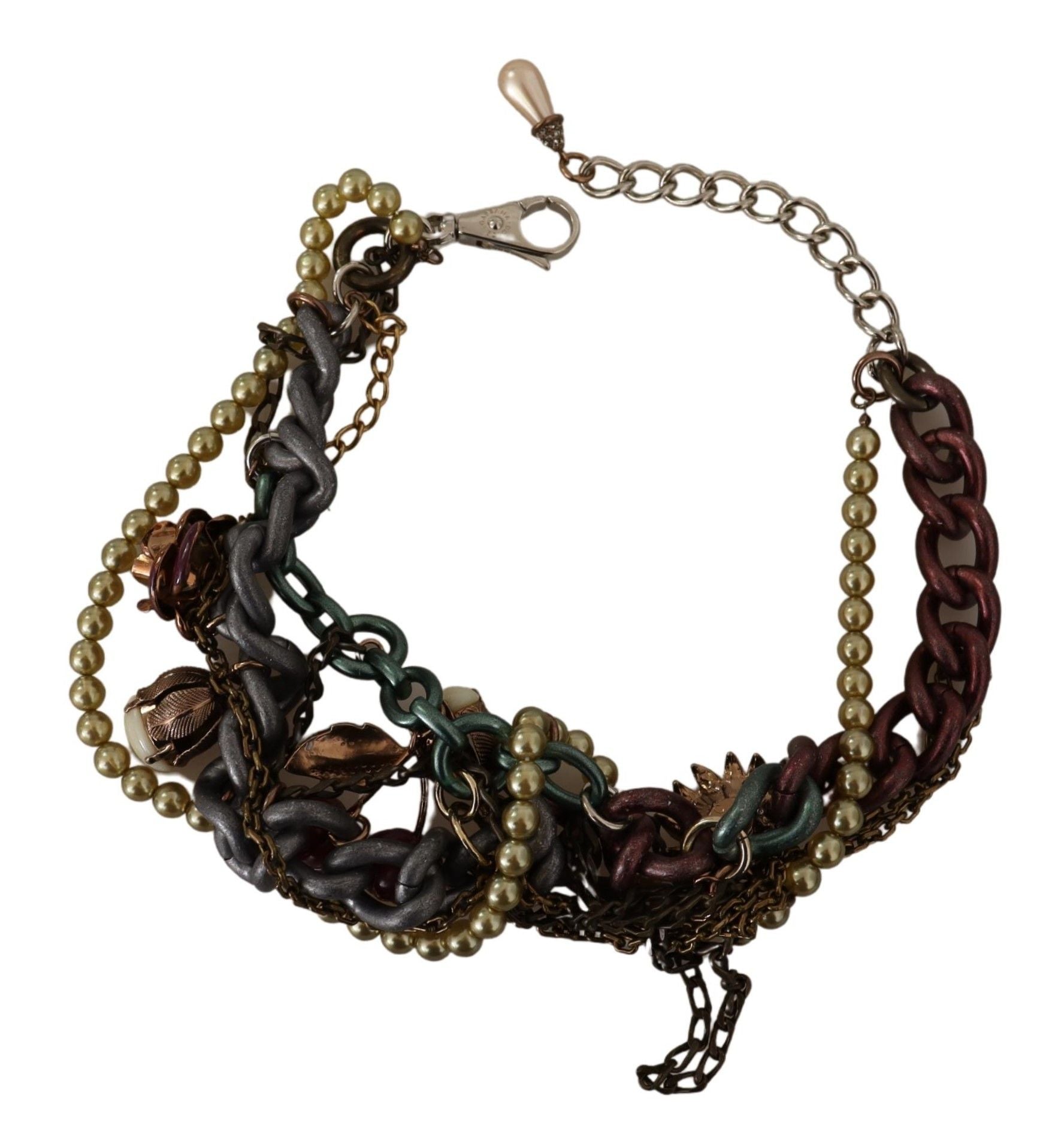 Dolce & Gabbana Gold Brass Sicily Floral Crystal Statement Women's Necklace
