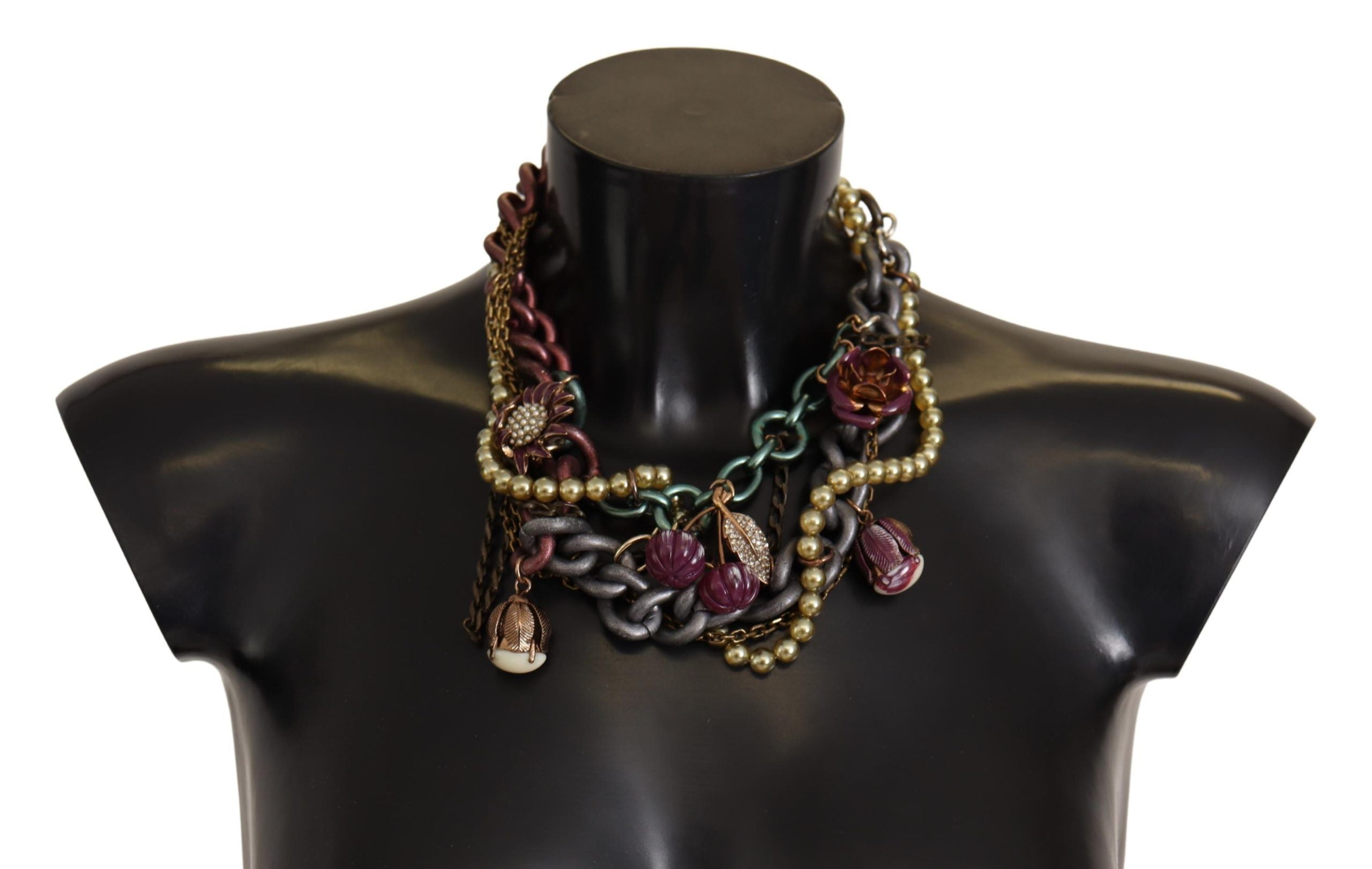 Dolce & Gabbana Gold Brass Sicily Floral Crystal Statement Women's Necklace