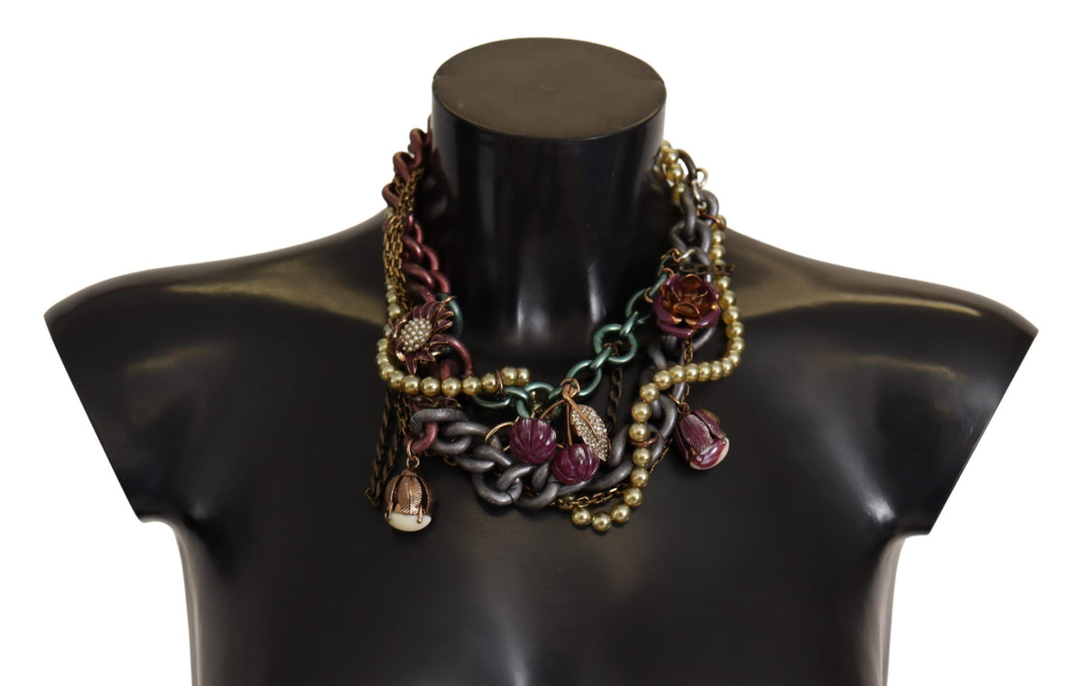 Dolce & Gabbana Gold Brass Sicily Floral Crystal Statement Women's Necklace
