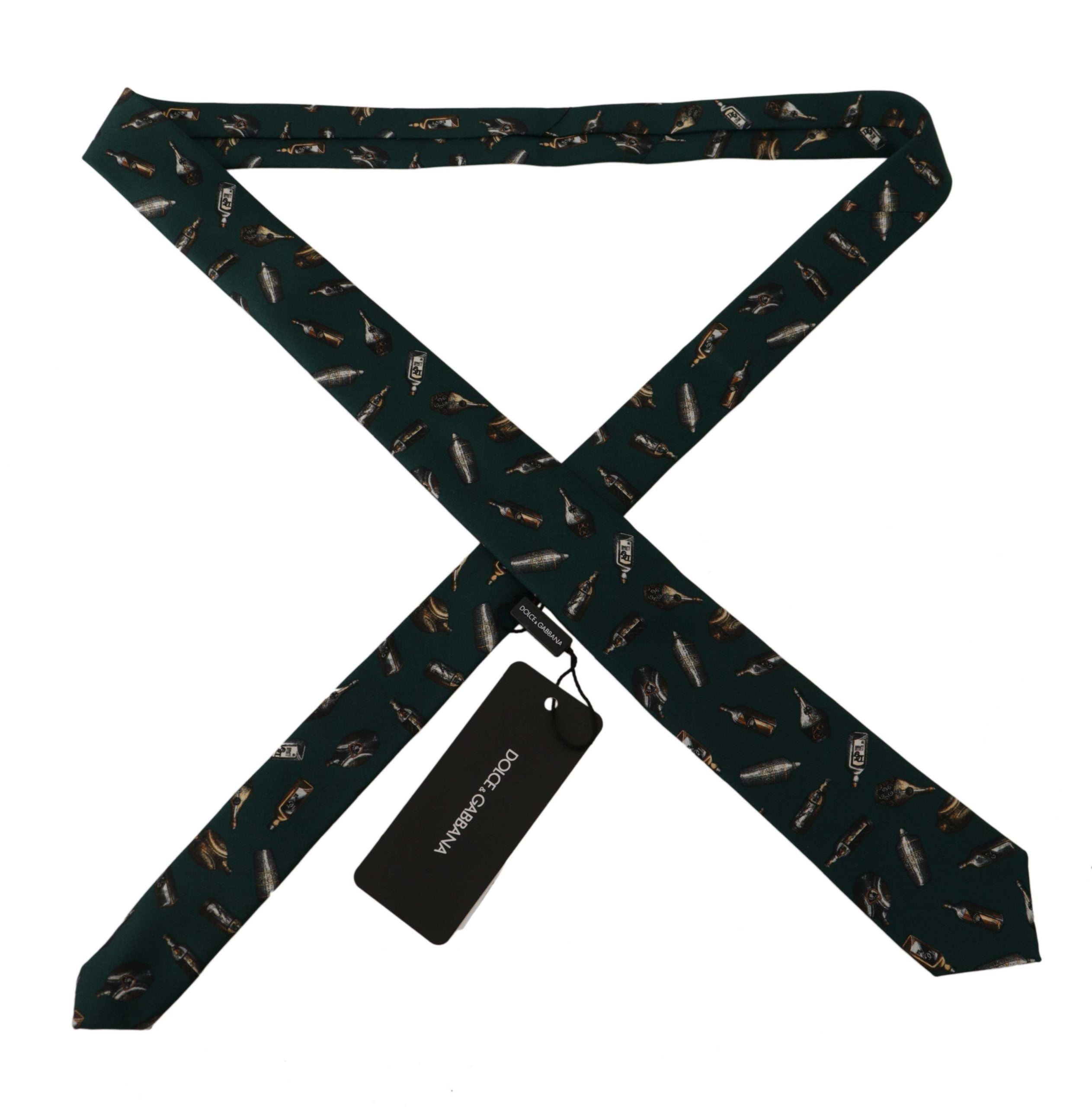 Dolce & Gabbana Black Bottle Fantasy Print Silk Adjustable Accessory Men's Tie