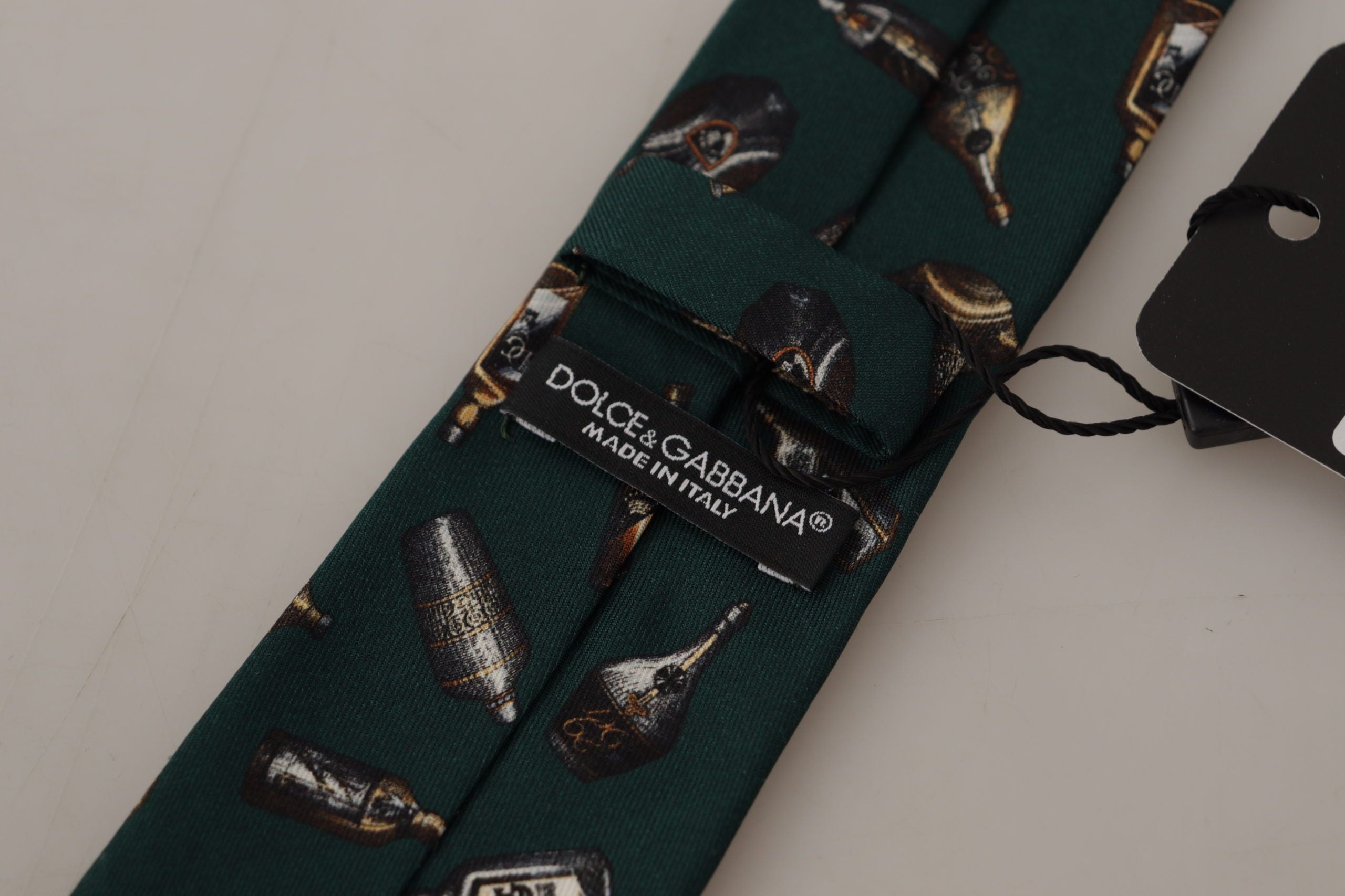 Dolce & Gabbana Black Bottle Fantasy Print Silk Adjustable Accessory Men's Tie