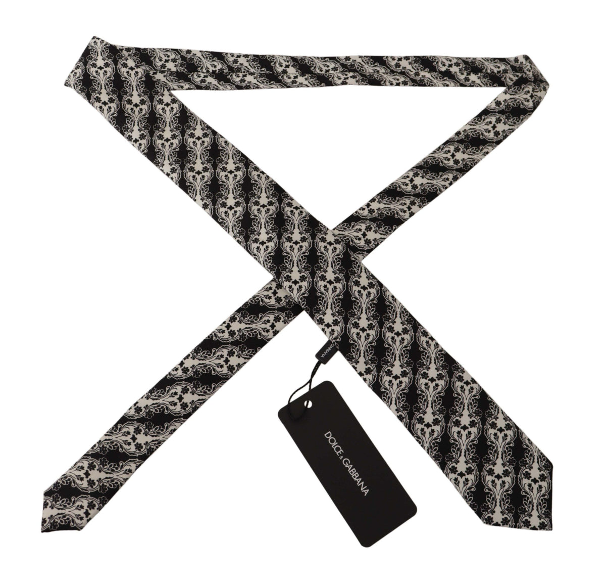 Dolce & Gabbana Black White Flower 100% Silk Print Adjustable Accessory Men's Tie