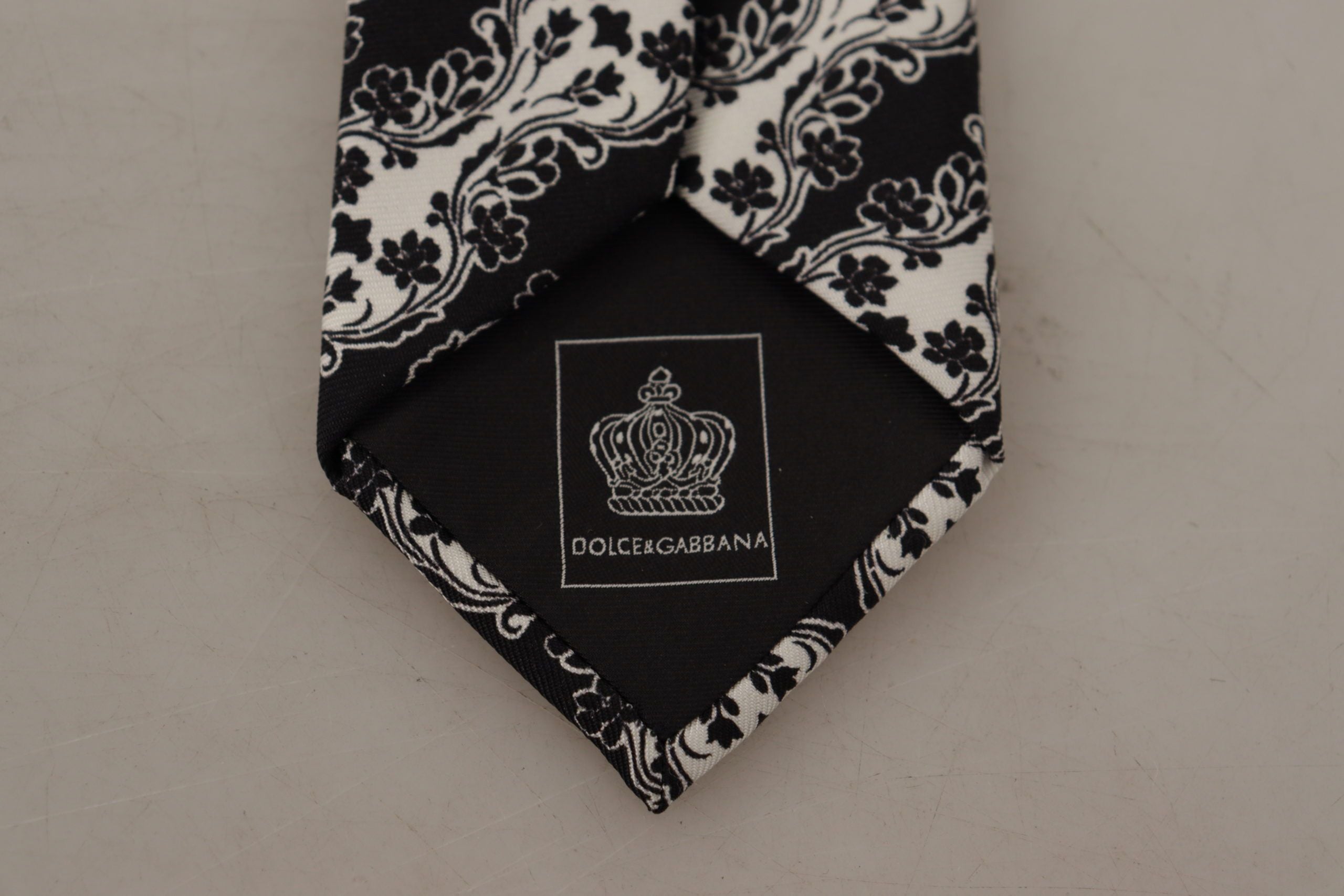 Dolce & Gabbana Black White Flower 100% Silk Print Adjustable Accessory Men's Tie
