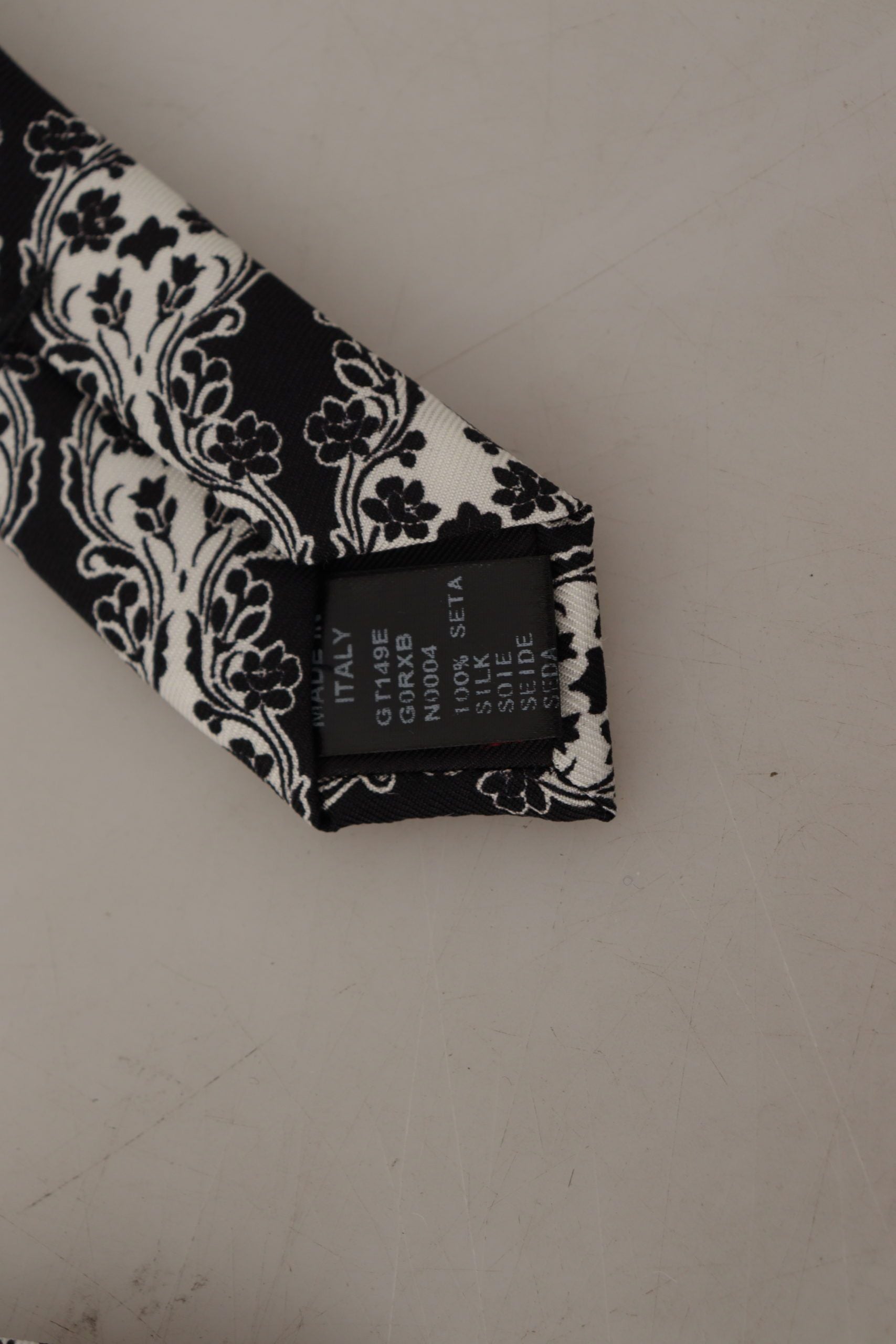 Dolce & Gabbana Black White Flower 100% Silk Print Adjustable Accessory Men's Tie