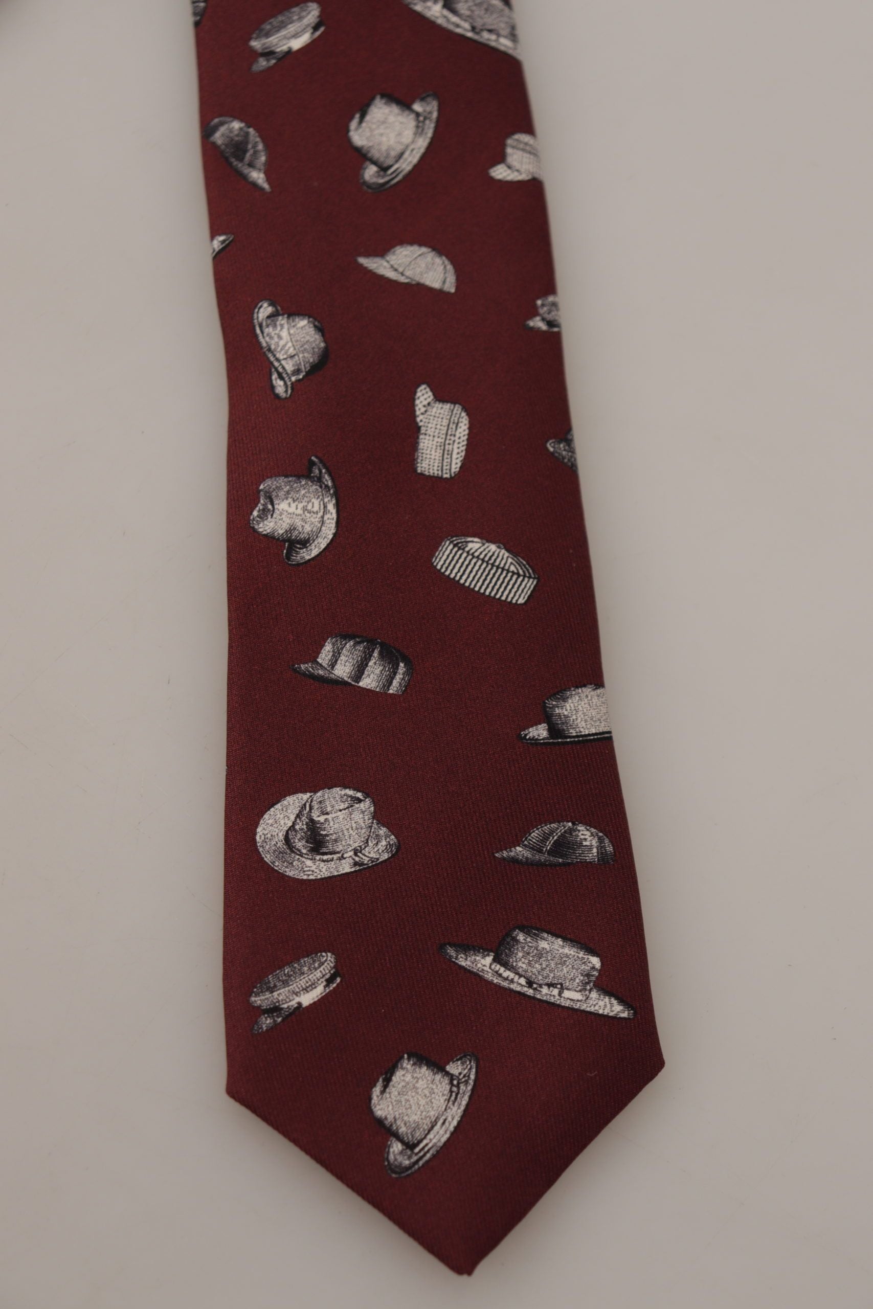 Dolce & Gabbana Maroon Hat Pattern 100% Silk Adjustable Accessory Men's Tie