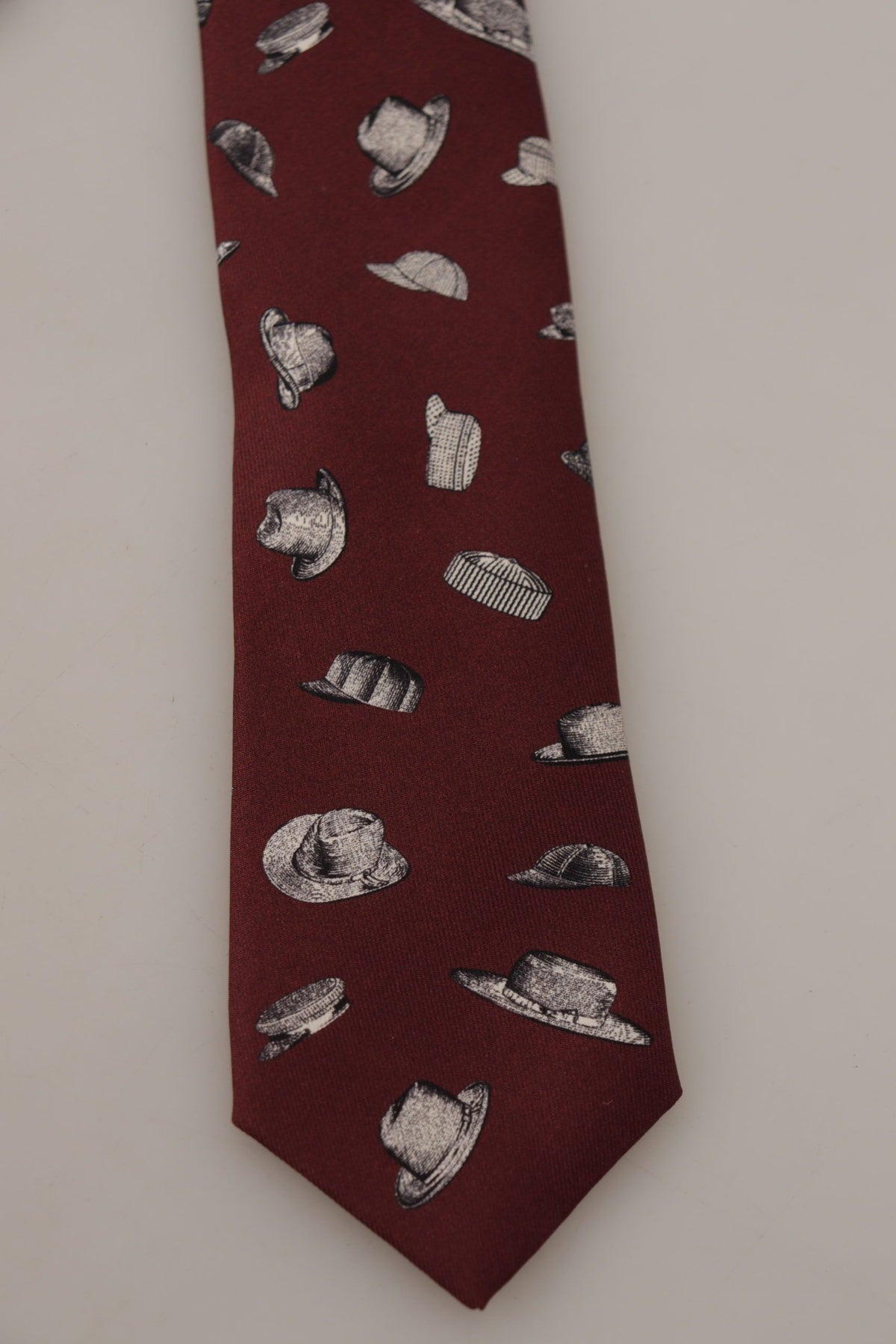 Dolce & Gabbana Maroon Hat Pattern 100% Silk Adjustable Accessory Men's Tie