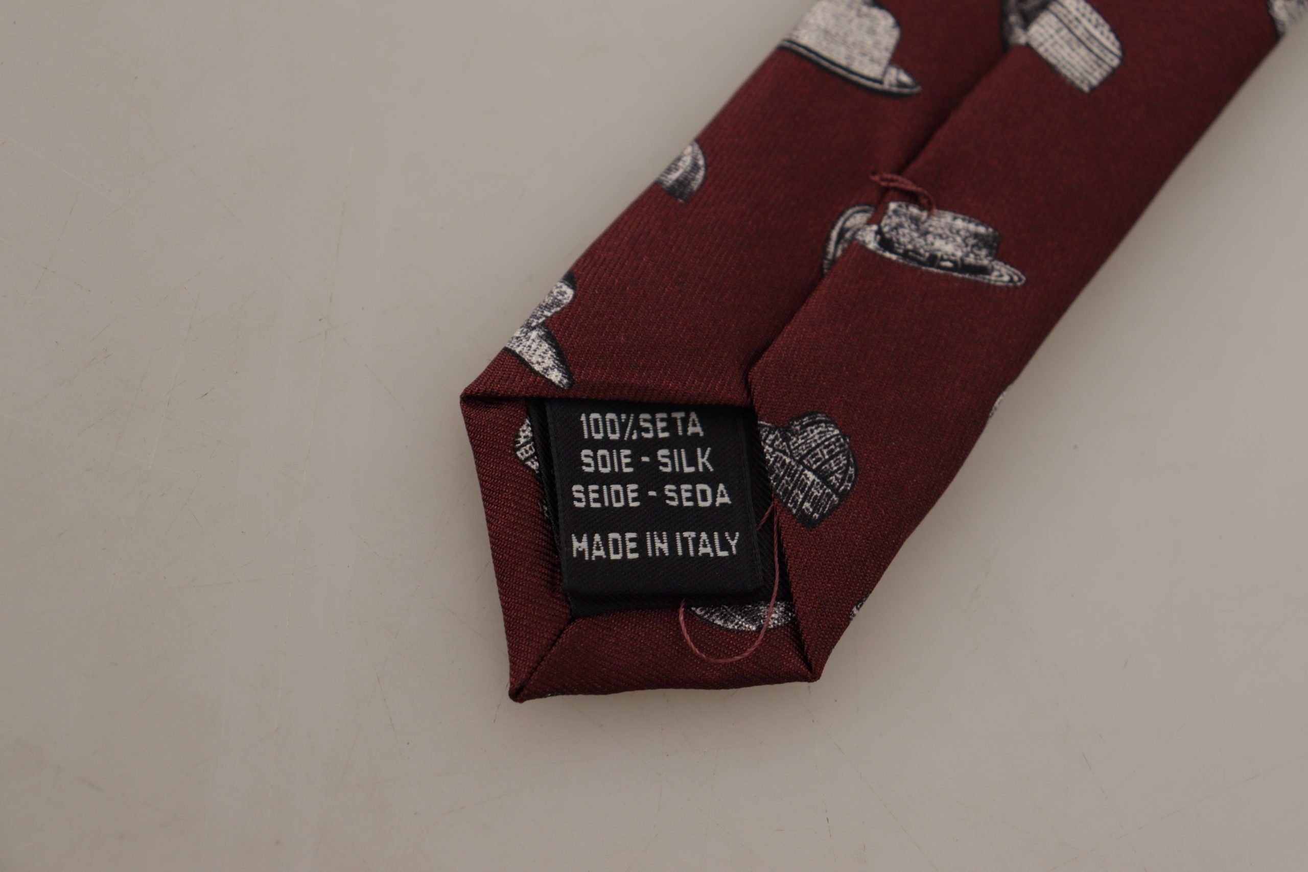 Dolce & Gabbana Maroon Hat Pattern 100% Silk Adjustable Accessory Men's Tie