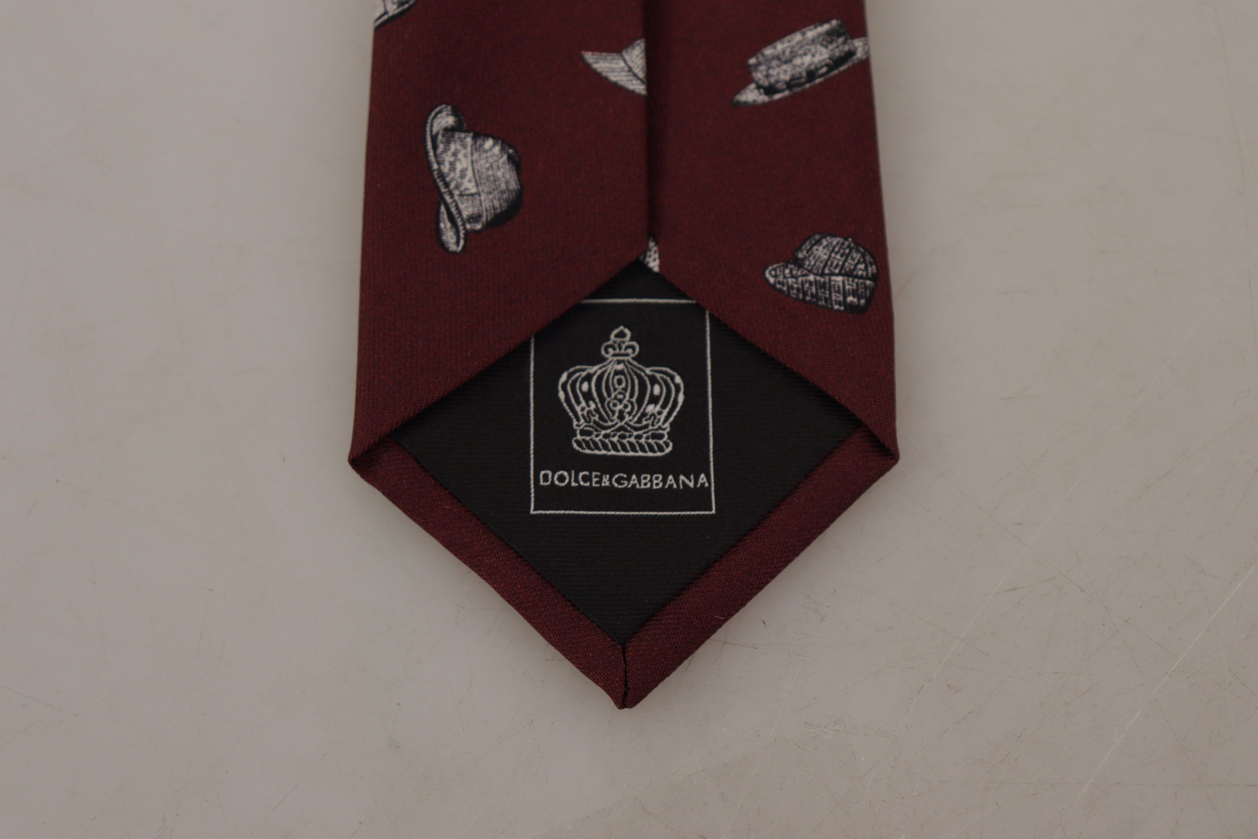 Dolce & Gabbana Maroon Hat Pattern 100% Silk Adjustable Accessory Men's Tie