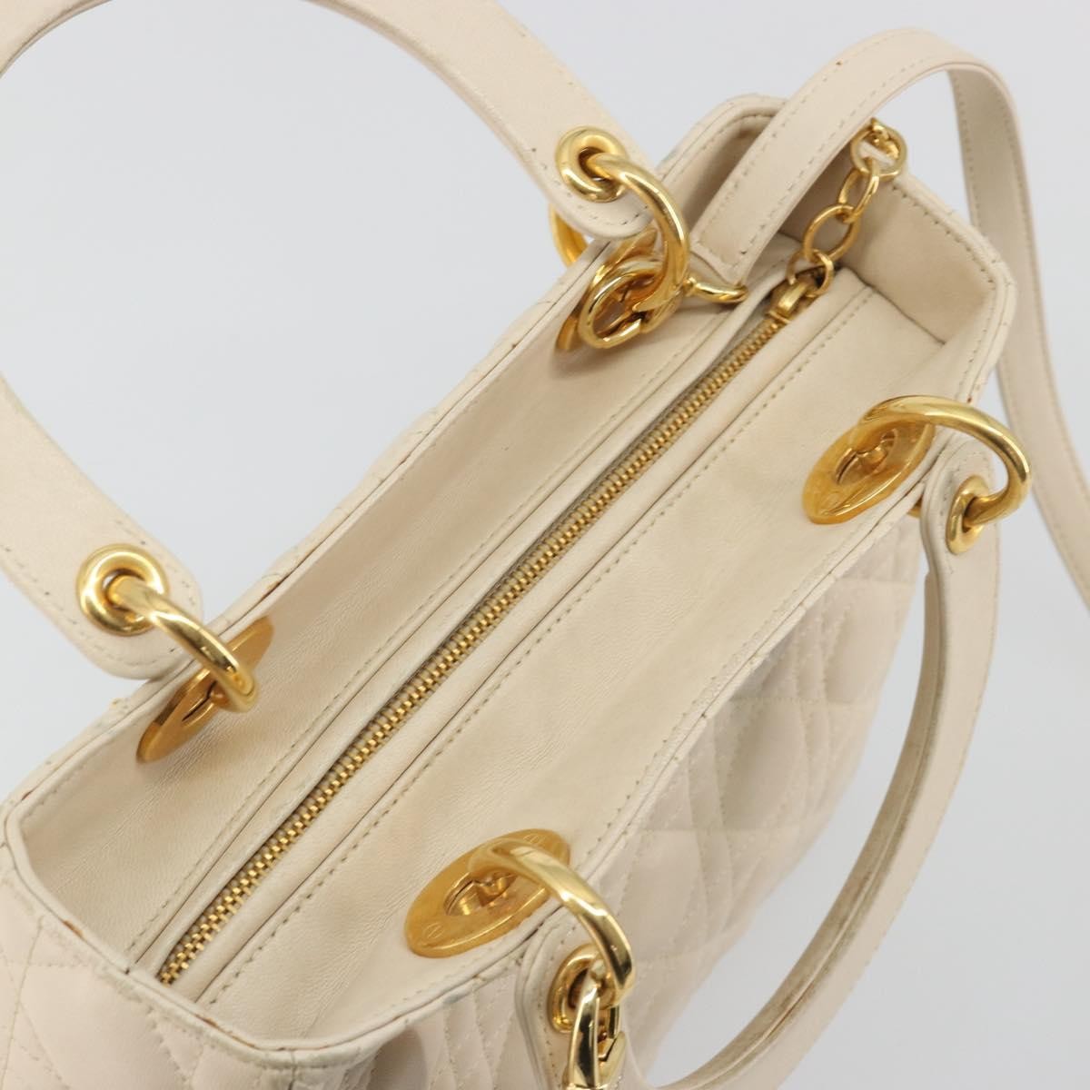 Christian Dior Lady Dior Cannage Quilt Lambskin White Leather Handbag (Pre-Owned)