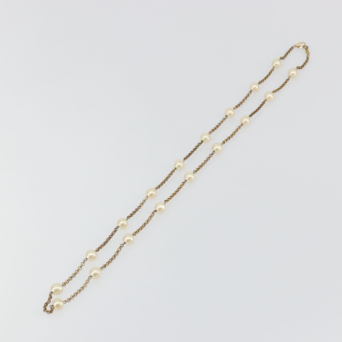 Chanel Pearl Station Metal And Faux Pearl Gold Metal Necklace Jewelry (Pre-Owned)