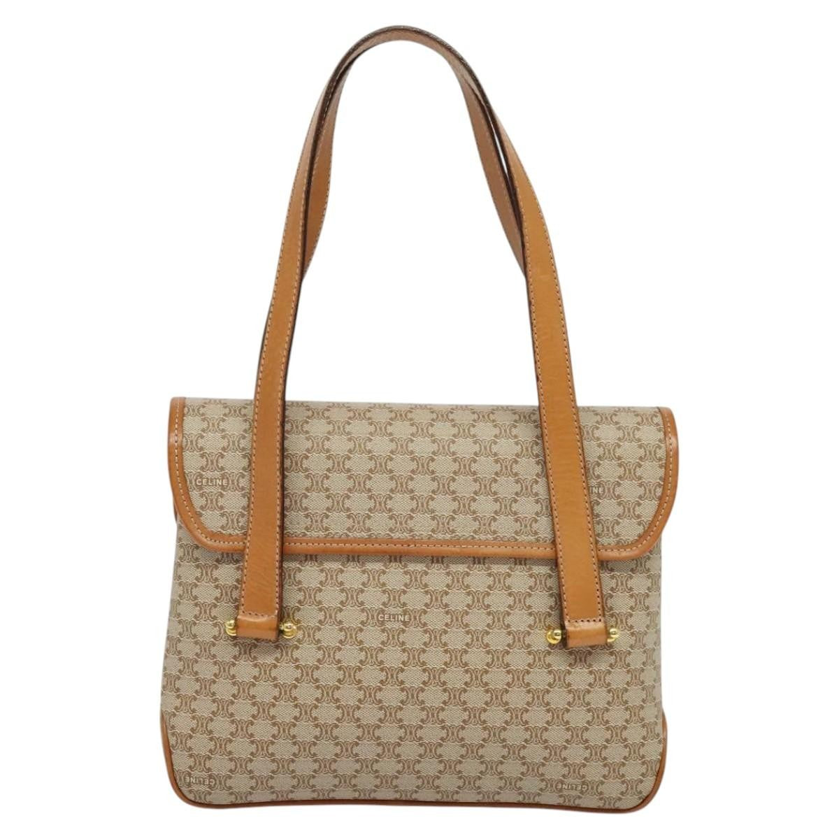 Celine Vintage Macadam Canvas And Leather Beige Canvas Handbag (Pre-Owned)
