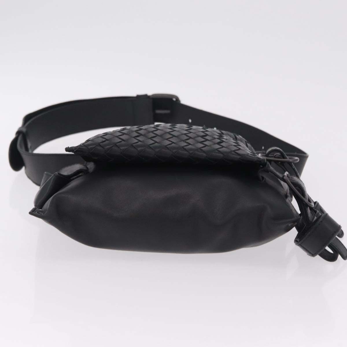 Bottega Veneta Utility Waist Leather With Intrecciato Black Leather Shoulder Bag Bag (Pre-Owned)