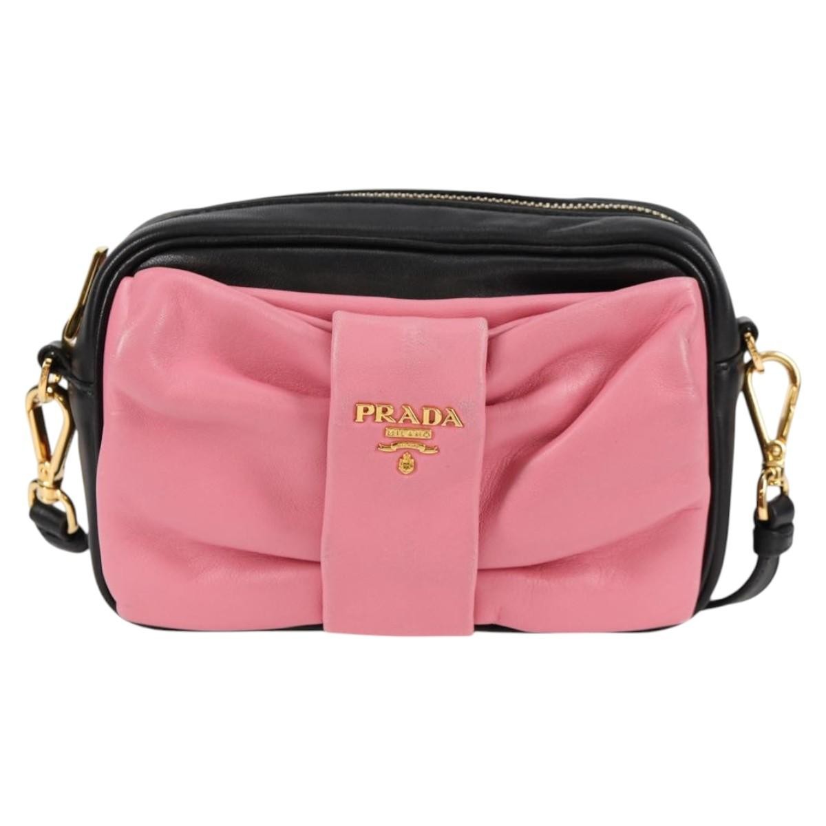Prada Bow Camera Nappa Leather Black Leather Shoulder Bag Bag (Pre-Owned)