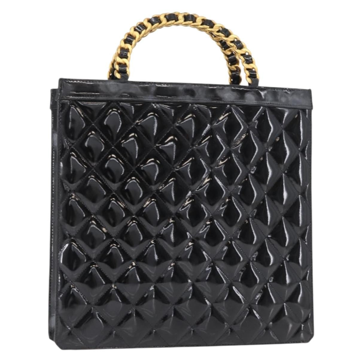 Chanel Chocolate Bar Tote Leather Black Patent_Leather Handbag (Pre-Owned)