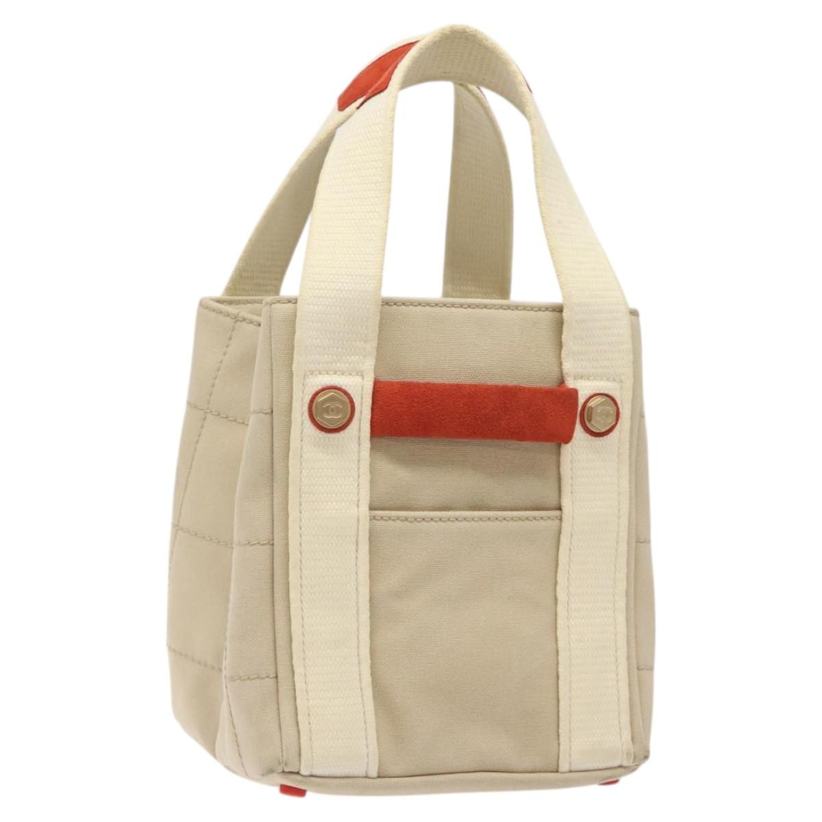 Chanel Chocolate Bar Coco Mark Canvas Beige Canvas Handbag (Pre-Owned)