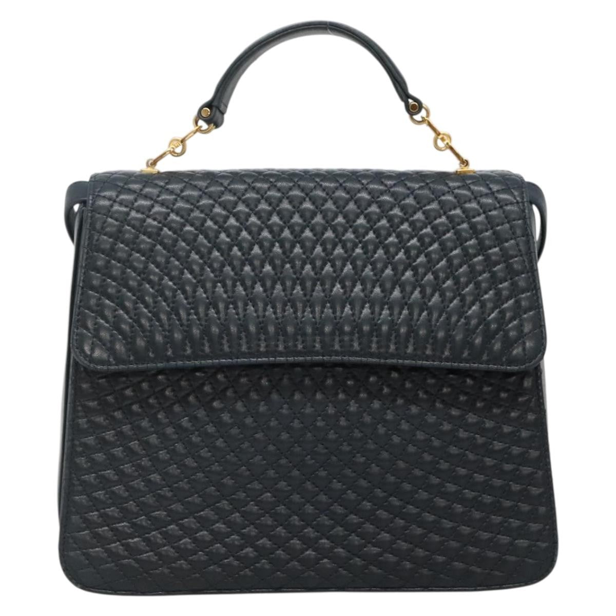 Bally Vintage Quilted Leather Navy Leather Handbag (Pre-Owned)
