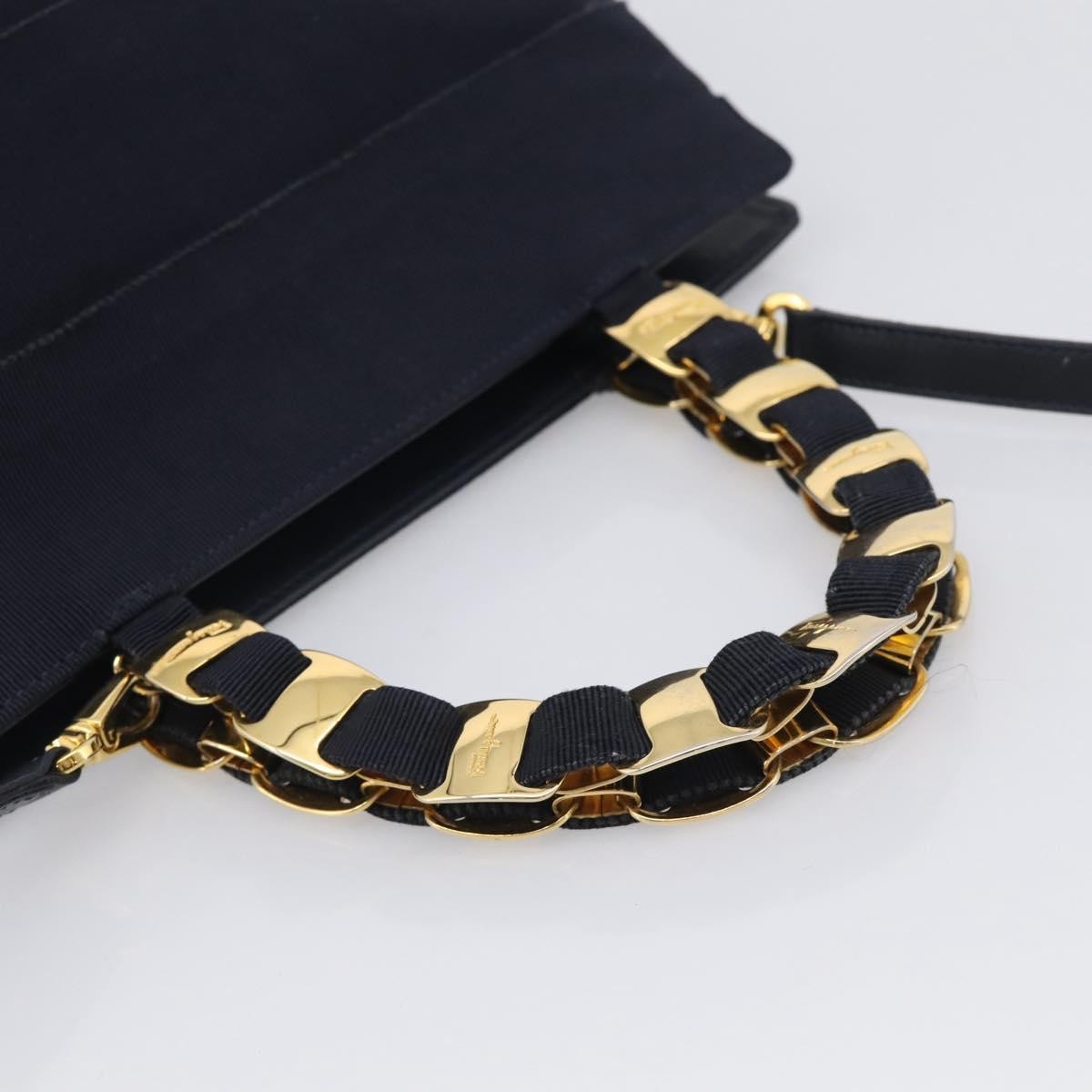 Salvatore Ferragamo Vala Canvas Navy Canvas Shoulder Bag Bag (Pre-Owned)