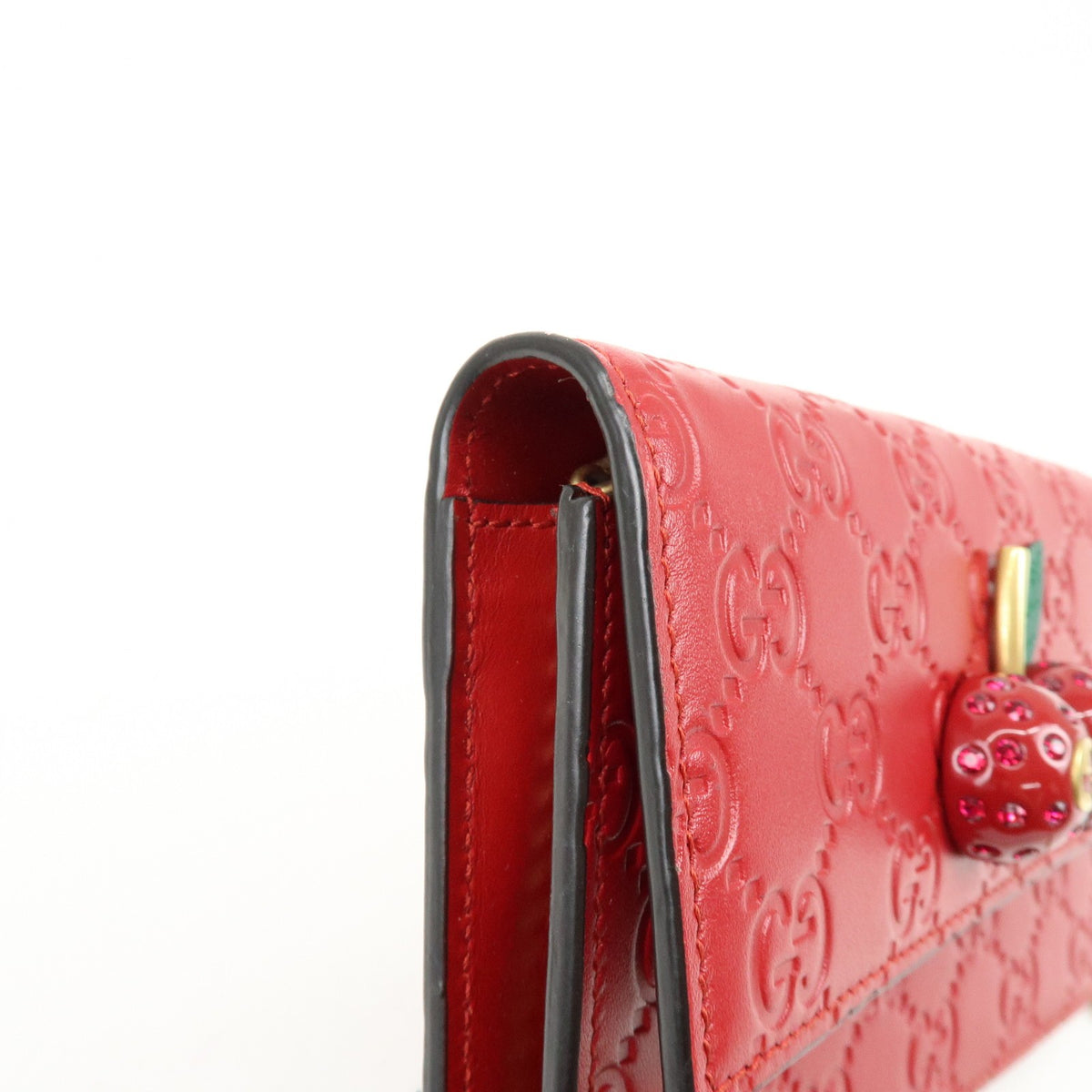 Gucci Cherries Wallet On Chain Guccissima Leather Red Leather Crossbody Bag Bag (Pre-Owned)
