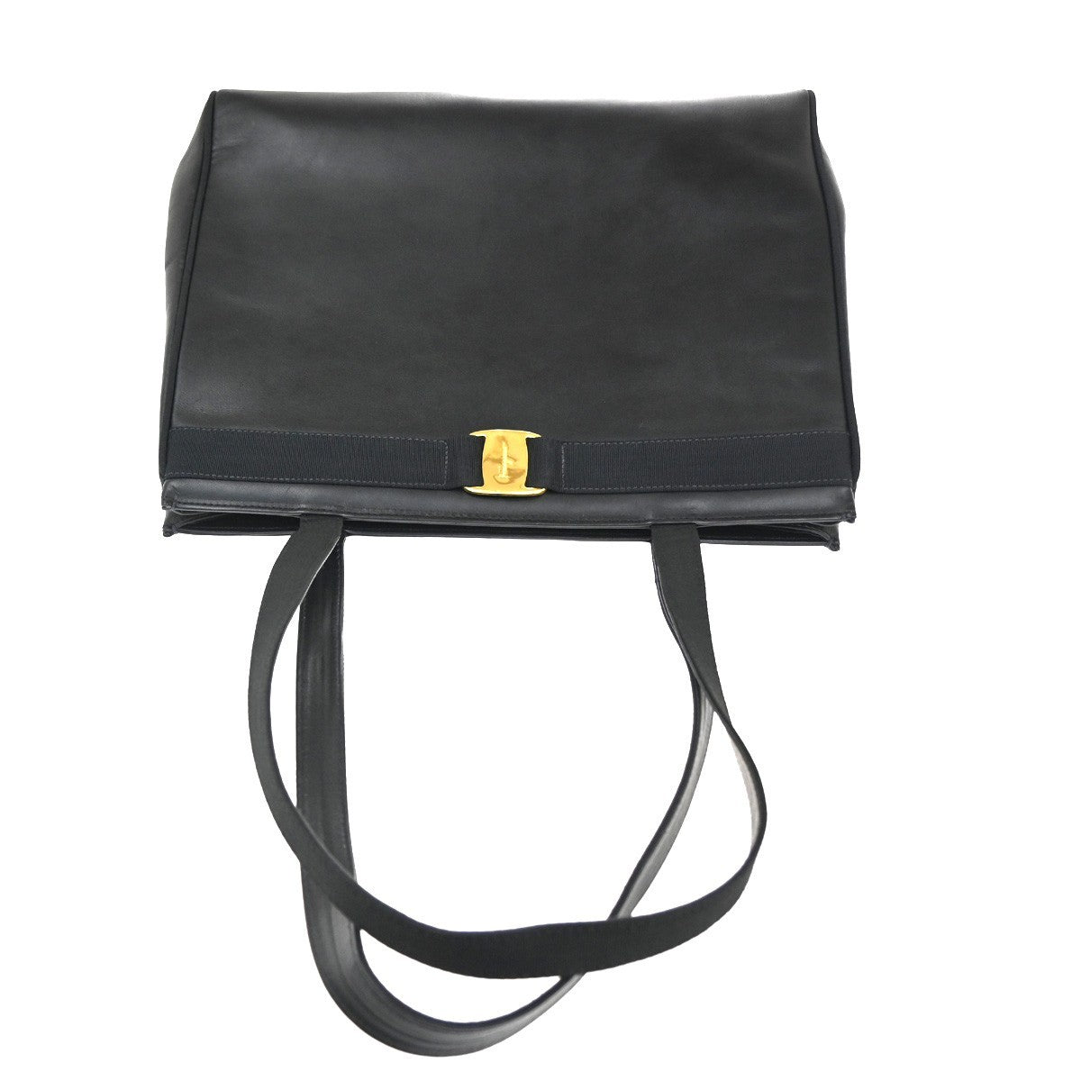 Salvatore Ferragamo Vala Tote Leather Black Leather Tote Bag Bag (Pre-Owned)