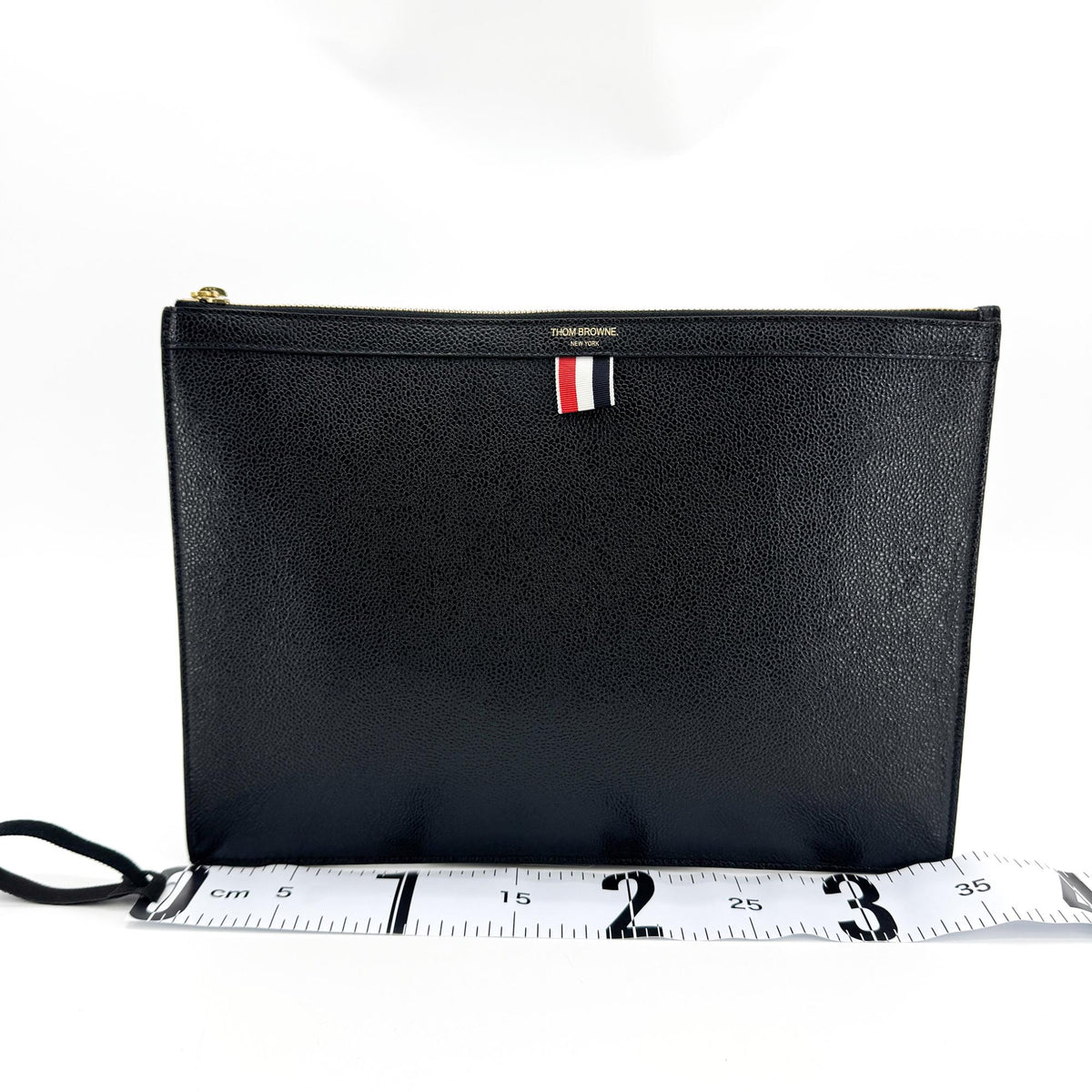 Thom Browne Zip Document Holder Leather With Applique Black Leather Briefcase Bag (Pre-Owned)