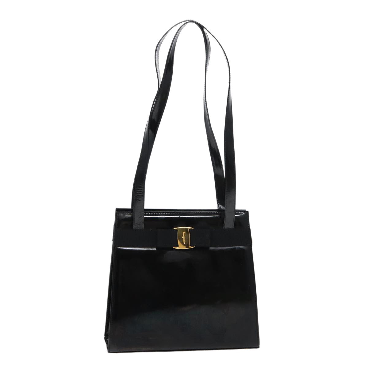 Salvatore Ferragamo Vara Patent Leather Black Patent_Leather Shoulder Bag Bag (Pre-Owned)