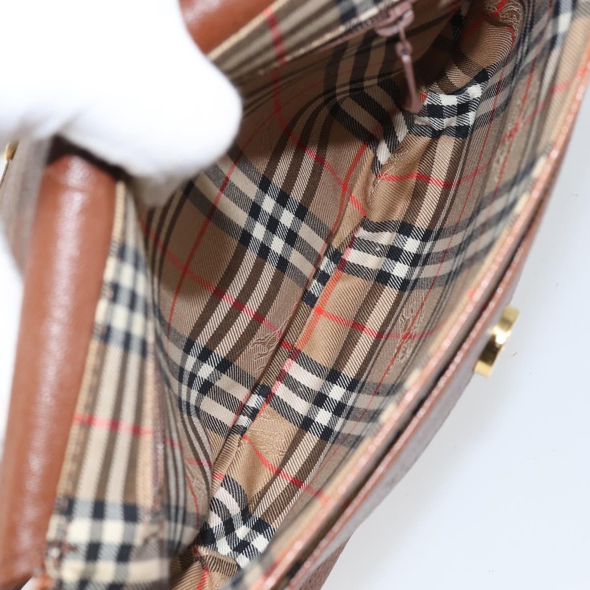 Burberry Vintage Vintage Check Coated Canvas Brown Leather Shoulder Bag Bag (Pre-Owned)