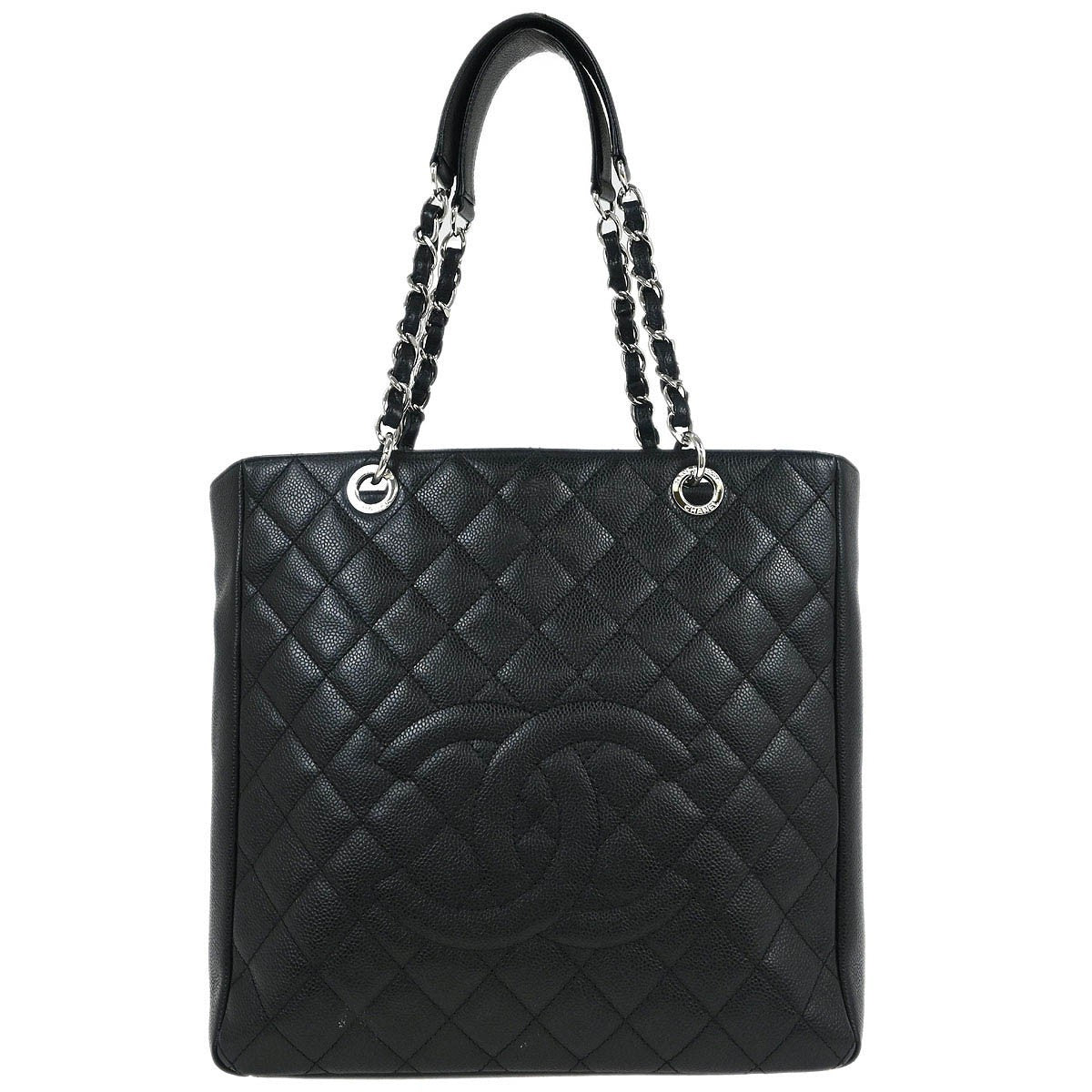 Chanel Petite Shopping Tote Quilted Caviar Black Leather Tote Bag Bag (Pre-Owned)