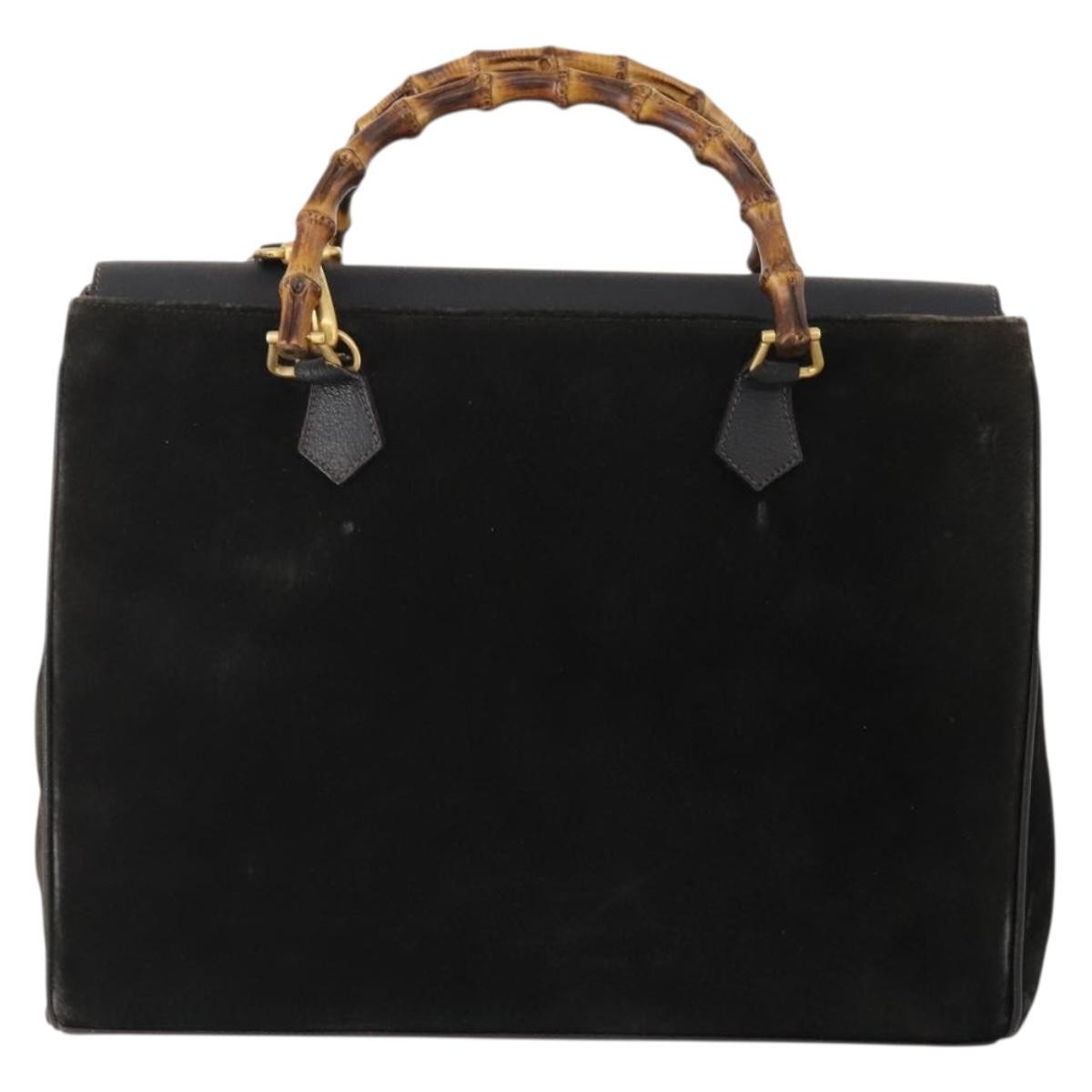 Gucci Vintage Diana Bamboo Top Handle Leather Black Suede Tote Bag Bag (Pre-Owned)