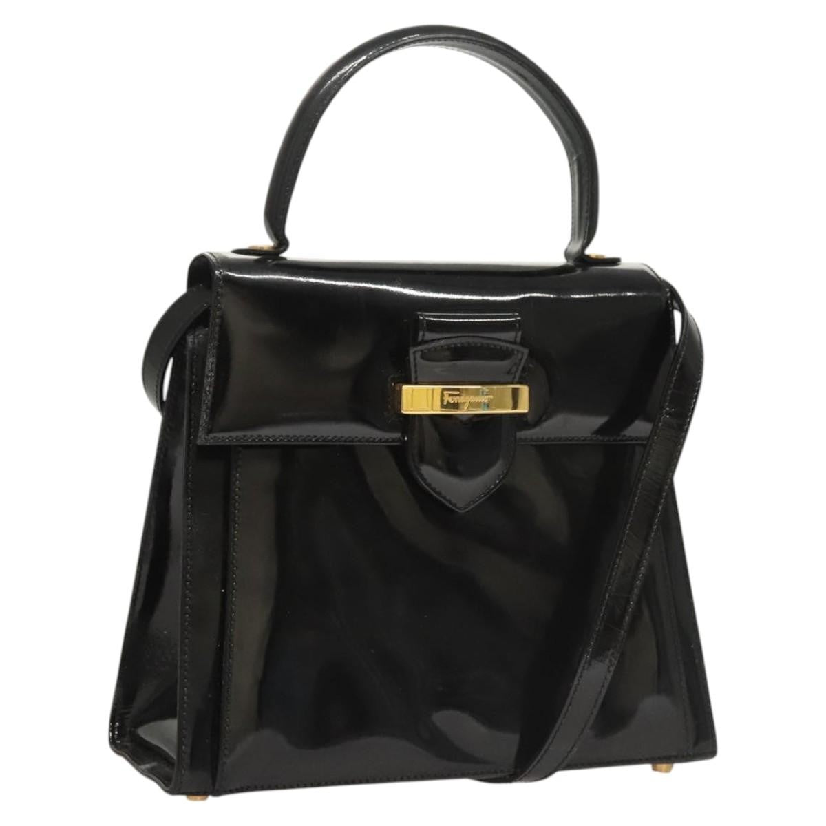 Salvatore Ferragamo Vintage Patent Leather Black Patent_Leather Handbag (Pre-Owned)