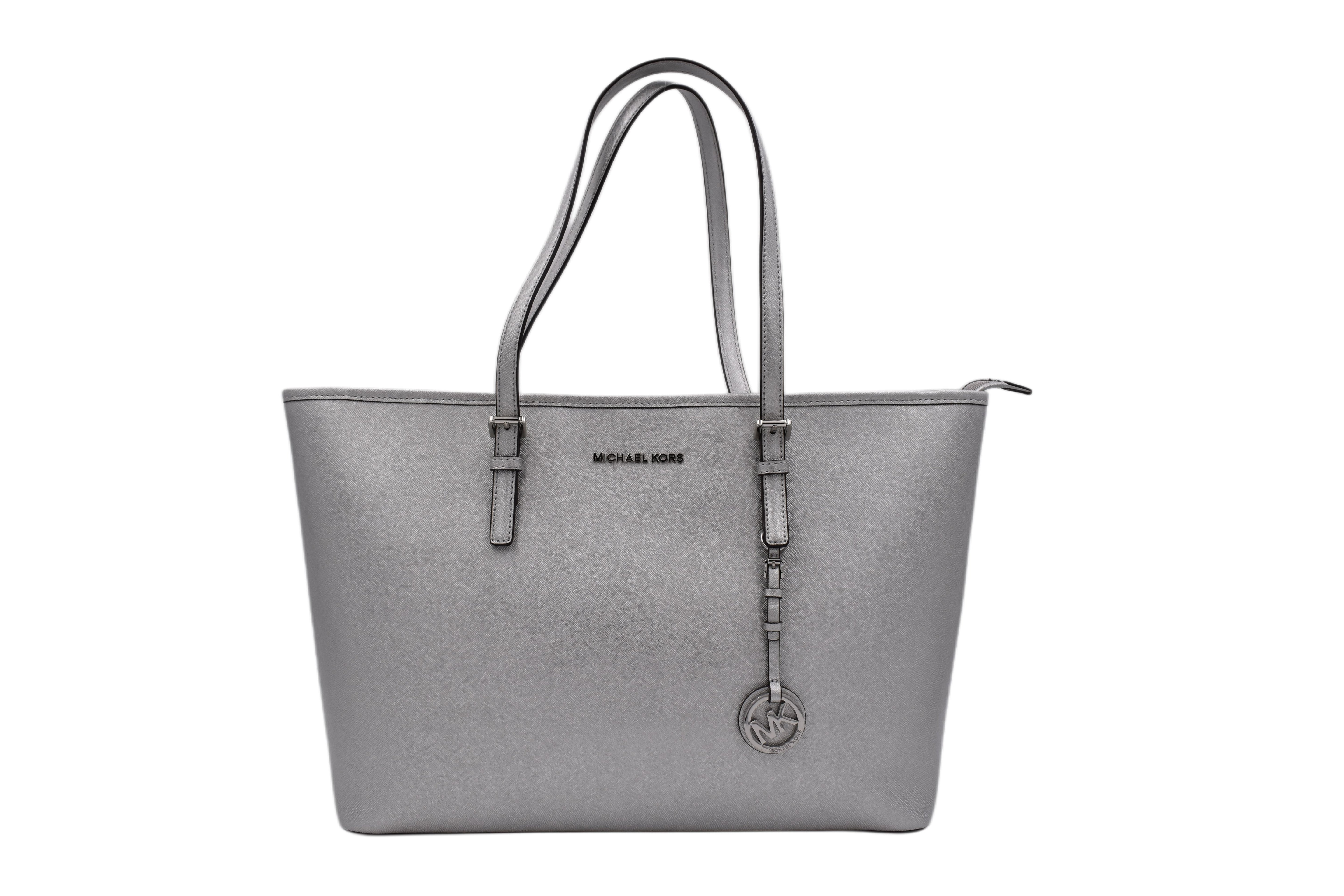 Michael Kors Jet Set Travel Silver Medium Top-Zip Tote Bag