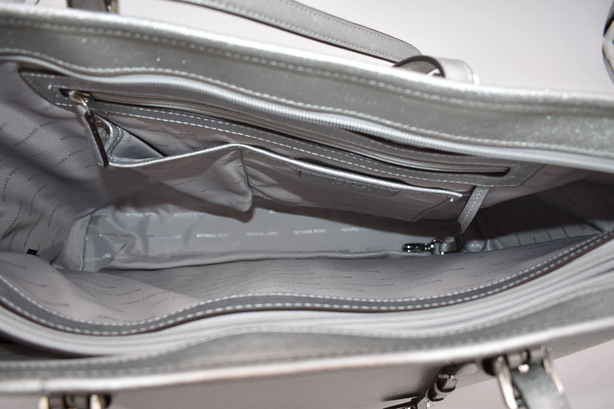 Michael Kors Jet Set Travel Silver Medium Top-Zip Tote Bag (Pre-Owned)