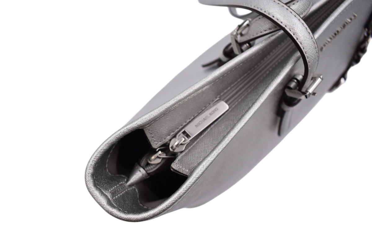 Michael Kors Jet Set Travel Silver Medium Top-Zip Tote Bag (Pre-Owned)