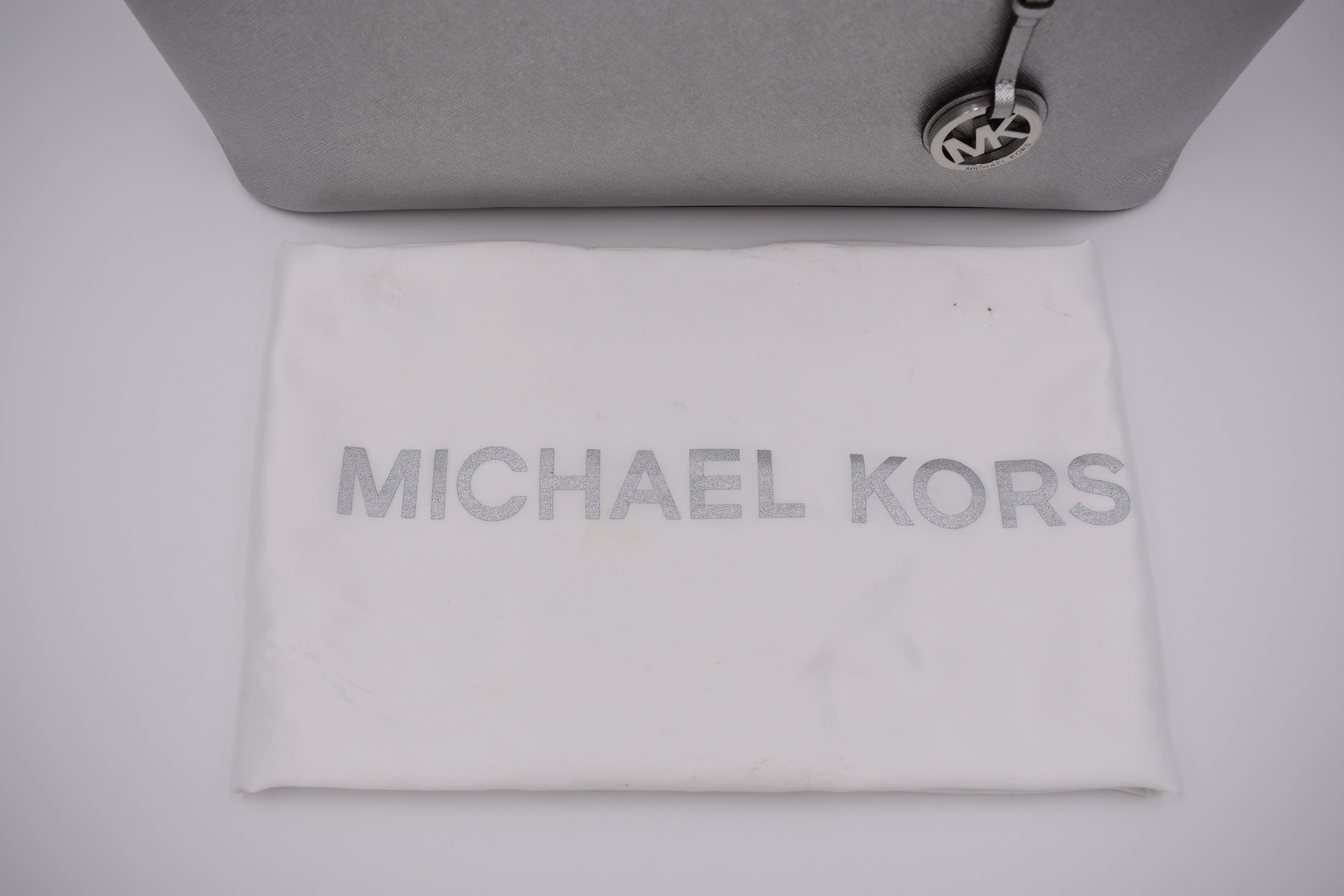 Michael Kors Jet Set Travel Silver Medium Top-Zip Tote Bag (Pre-Owned)