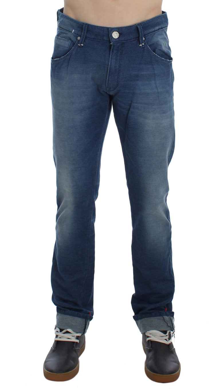 Acht Blue Wash Denim Cotton Stretch Slim Fit Men's Jeans