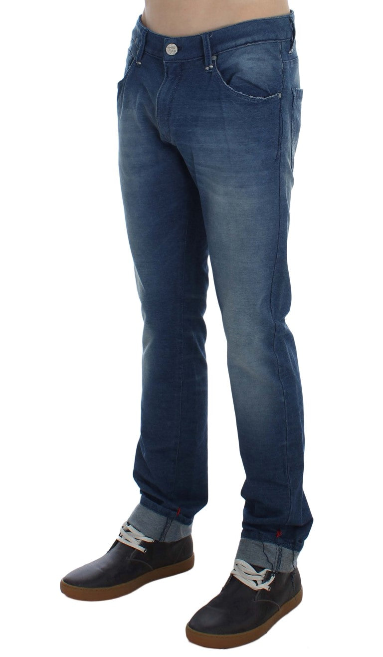 Acht Blue Wash Denim Cotton Stretch Slim Fit Men's Jeans