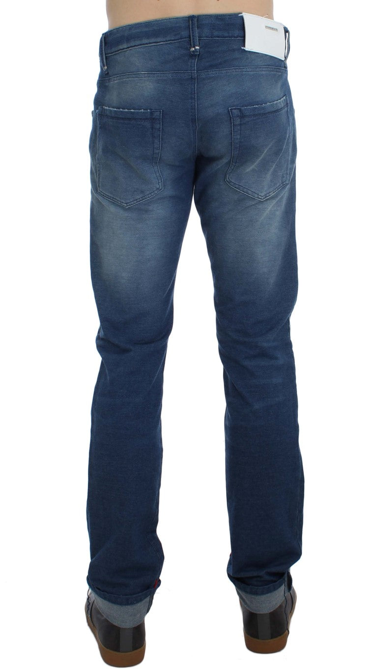 Acht Blue Wash Denim Cotton Stretch Slim Fit Men's Jeans