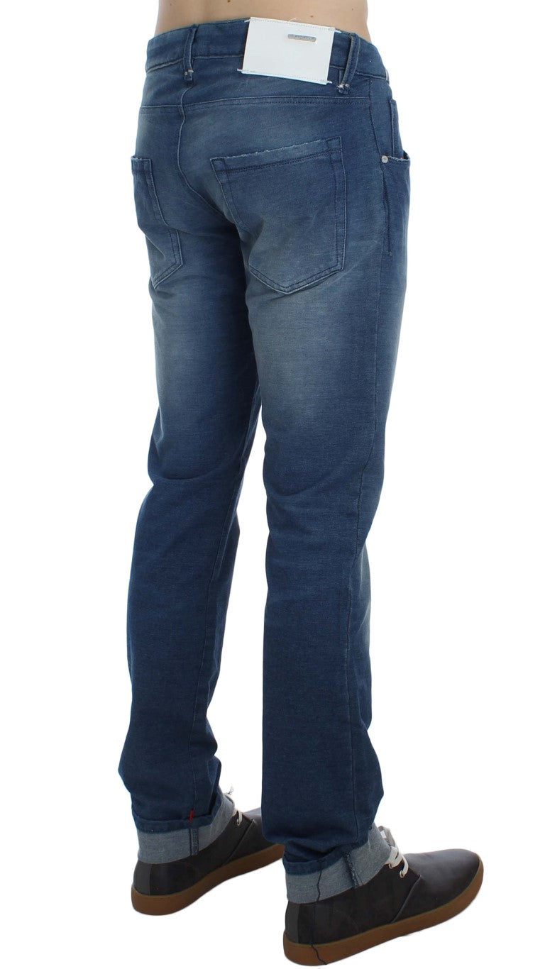 Acht Blue Wash Denim Cotton Stretch Slim Fit Men's Jeans