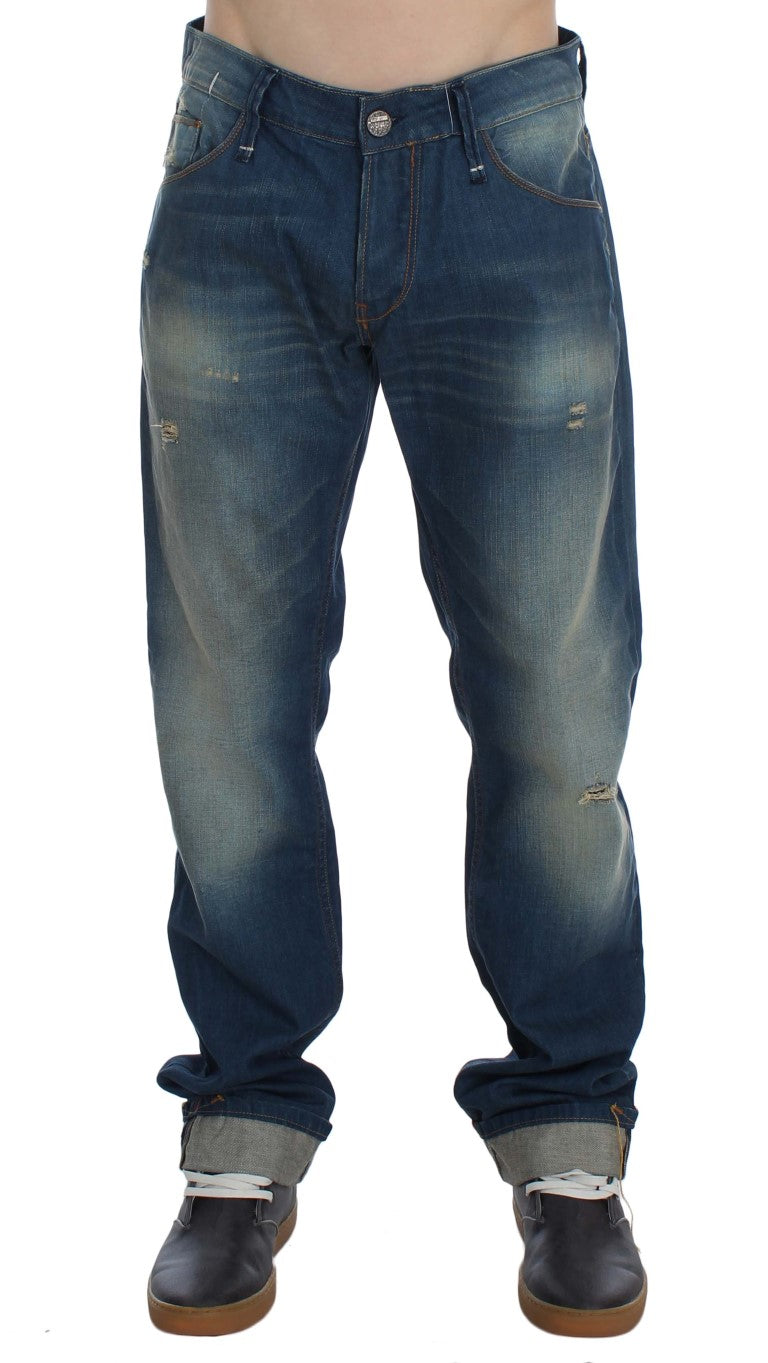 Acht Blue Wash Denim Cotton Stretch Baggy Fit Men's Jeans