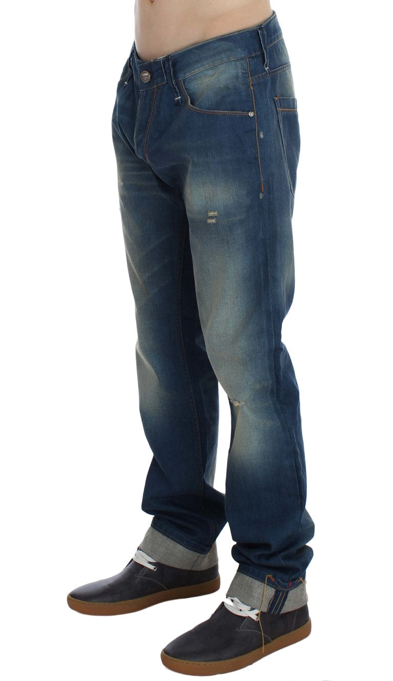 Acht Blue Wash Denim Cotton Stretch Baggy Fit Men's Jeans