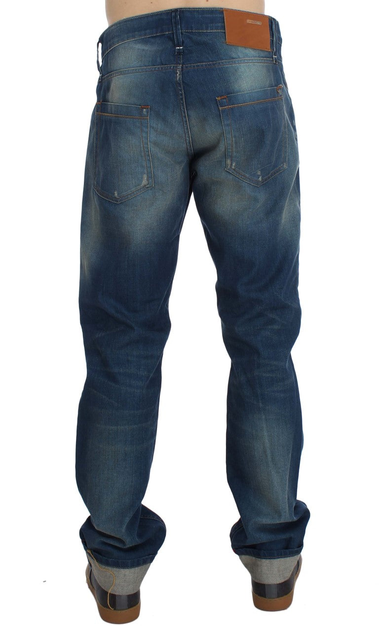 Acht Blue Wash Denim Cotton Stretch Baggy Fit Men's Jeans