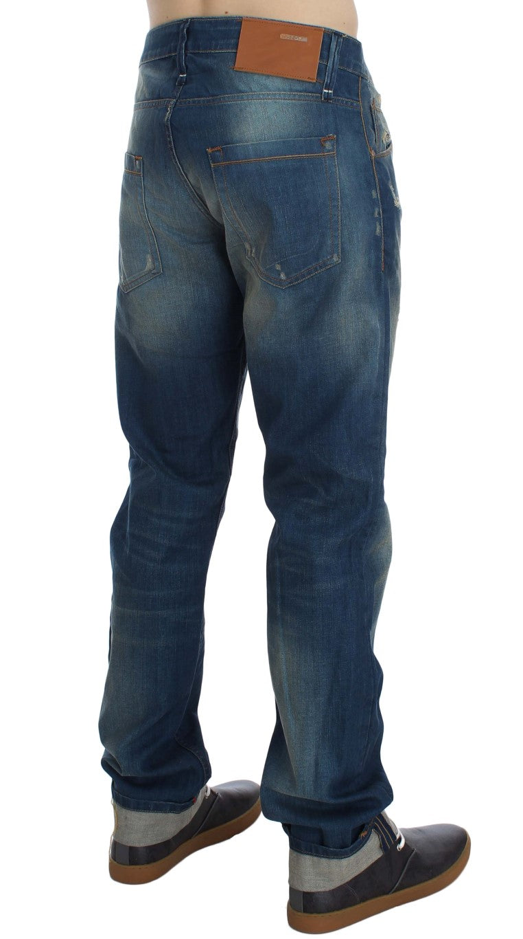 Acht Blue Wash Denim Cotton Stretch Baggy Fit Men's Jeans