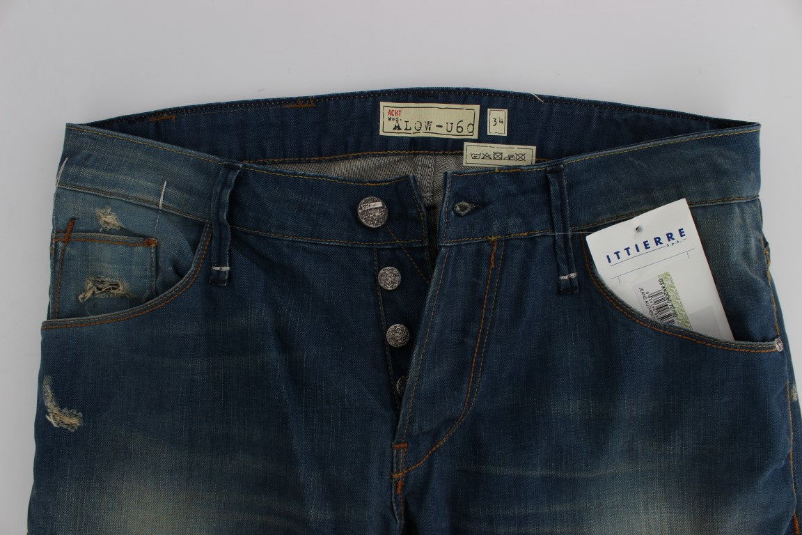 Acht Blue Wash Denim Cotton Stretch Baggy Fit Men's Jeans