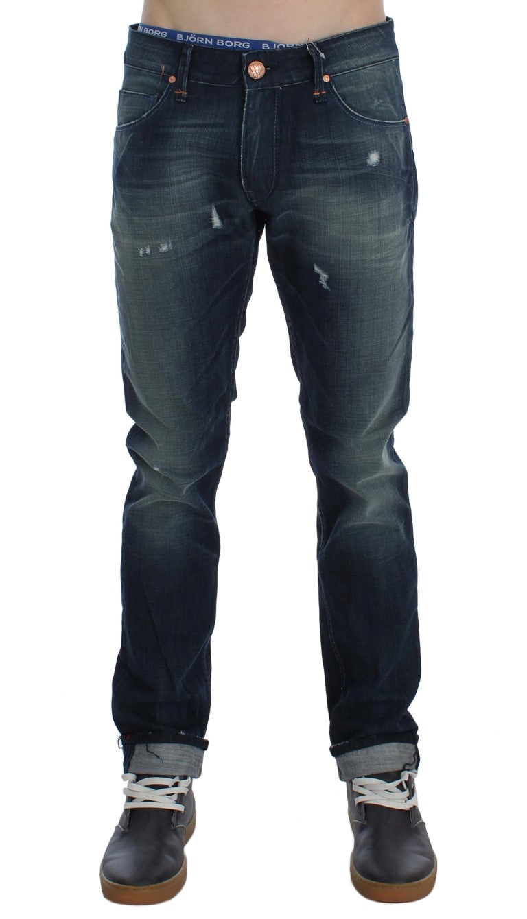 Acht Blue Wash Cotton Denim Slim Fit Men's Jeans