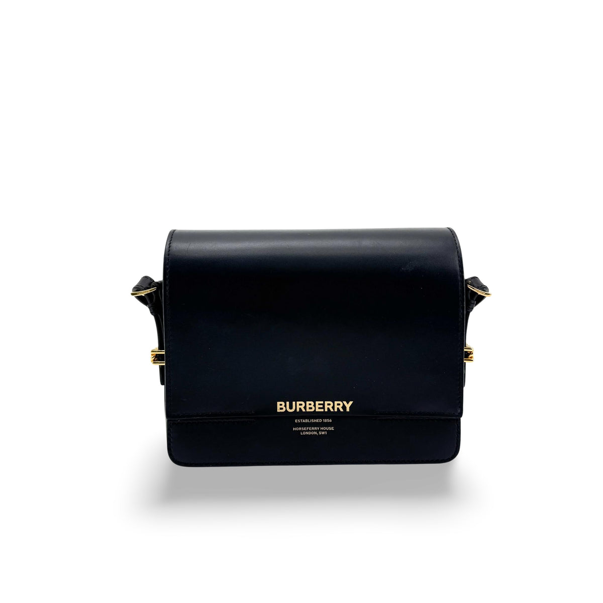 Burberry Grace Flap Horseferry Printed Leather Black Leather Shoulder Bag Bag (Pre-Owned)