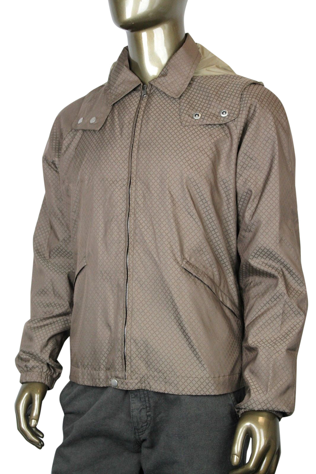 Gucci Men's Diamante Brown Polyamide Polyester Hooded Blouse Jacket