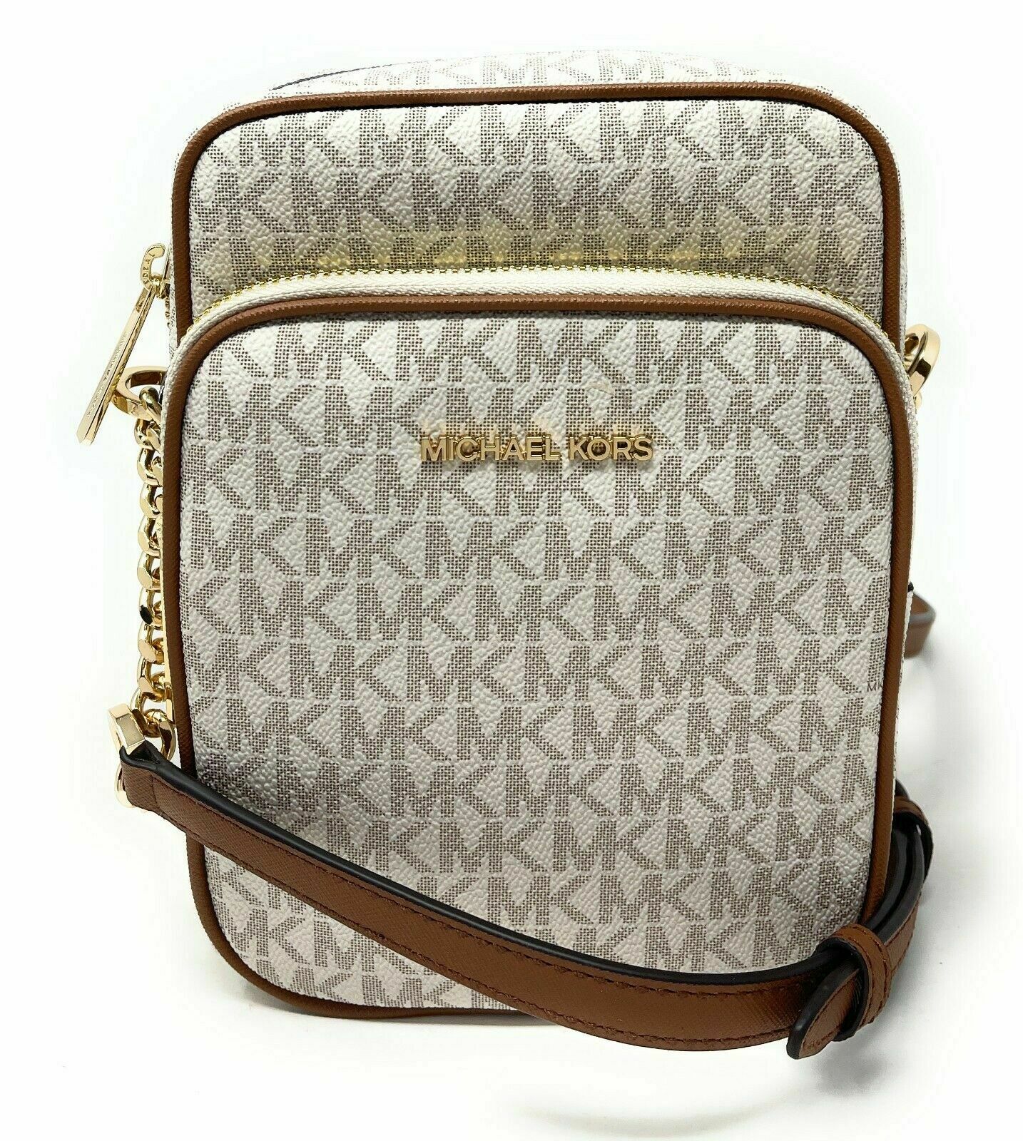 Michael Kors Jet Set Travel Signature Medium Logo Chain Crossbody Flight Bag