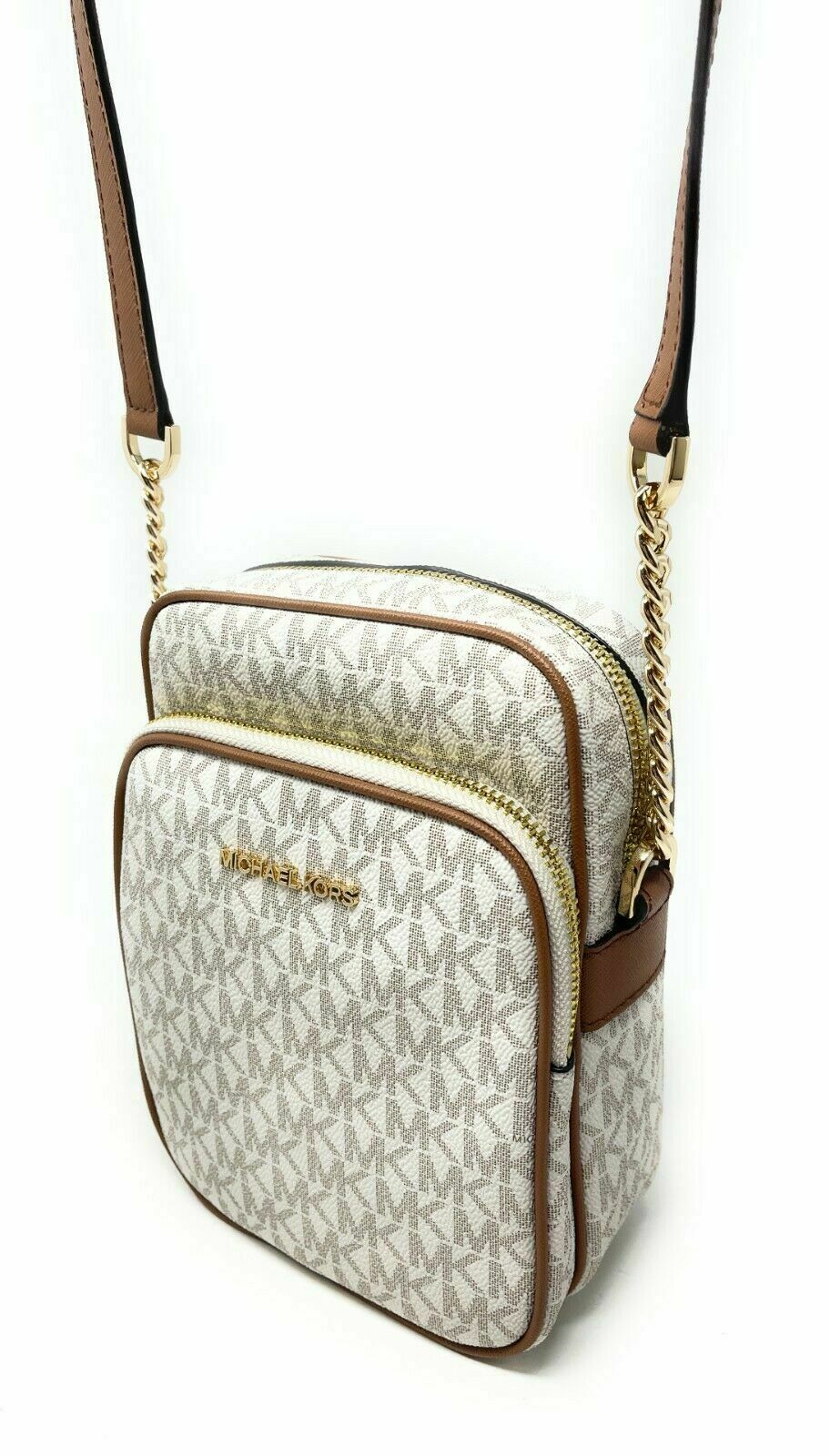 Michael Kors Jet Set Travel Signature Medium Logo Chain Crossbody Flight Bag